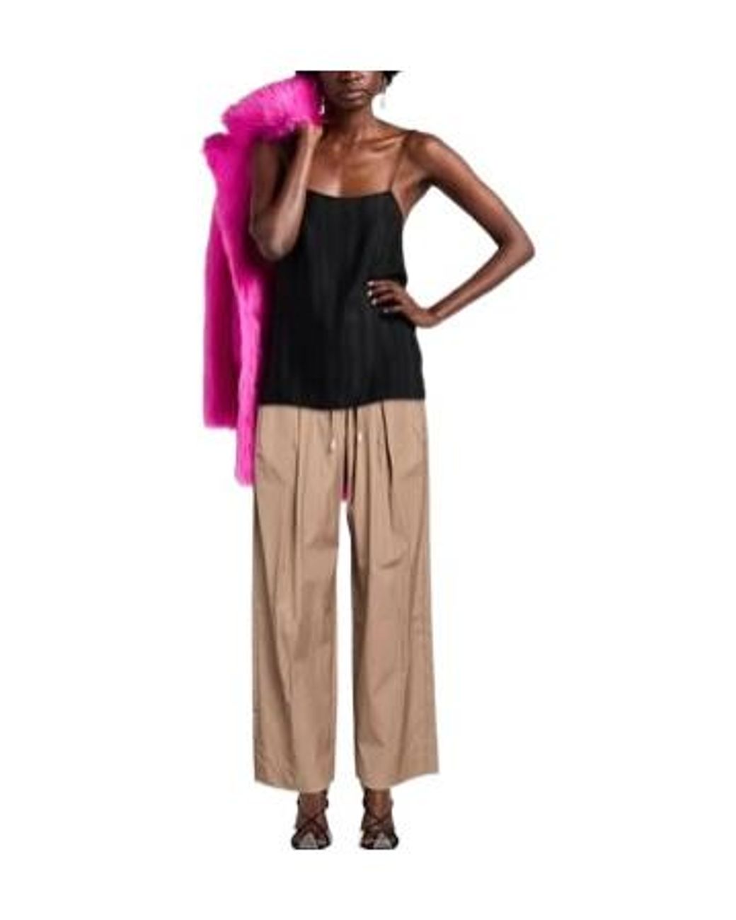 MAX&Co. Natural Pleated Loose Wide-Leg Casual Trousers