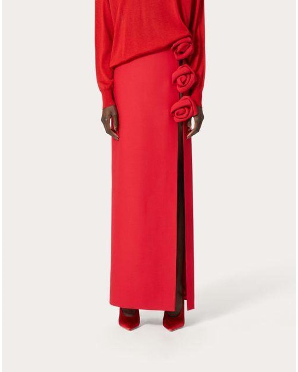 Valentino Red Floral-Appliqué Maxi Skirt