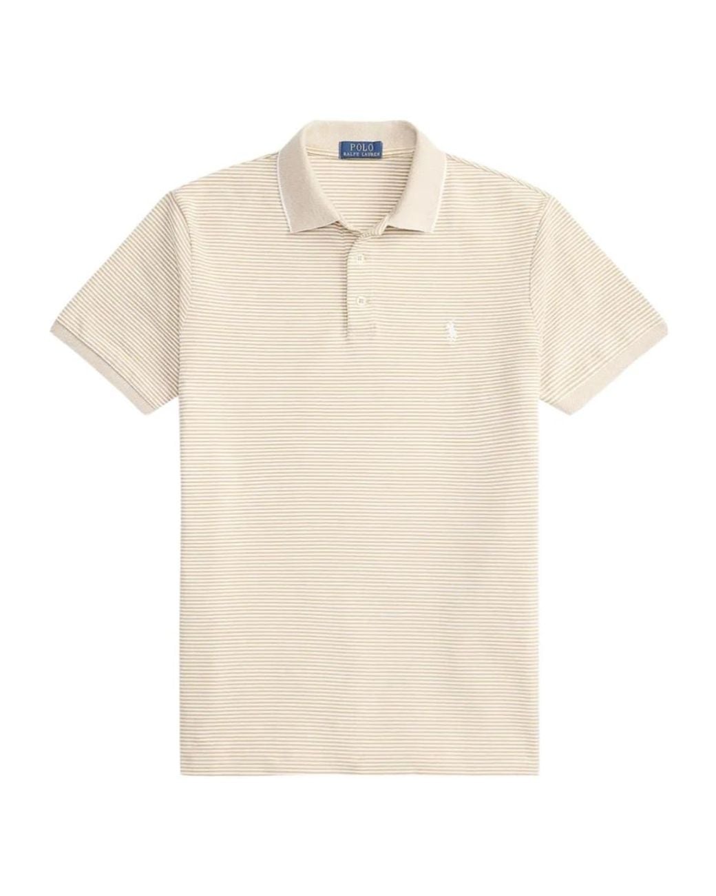 Polo Ralph Lauren White Striped-Pattern Short-Sleeved Polo Shirt for men