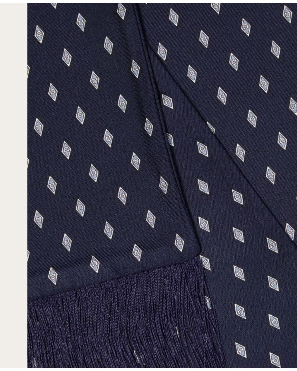 Ferragamo Blue Ferragamo Micro Gancini Printed Fringed Scarf for men