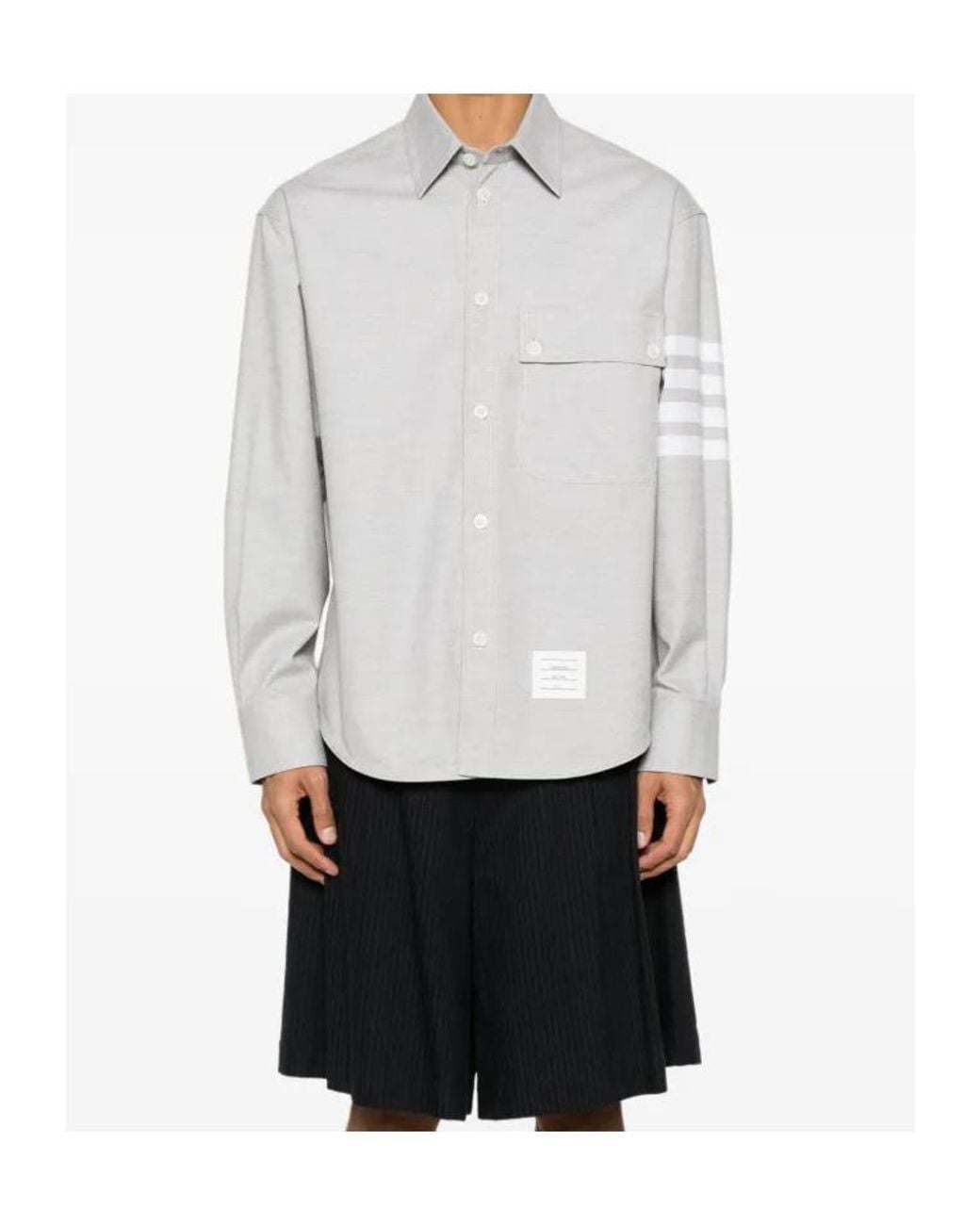 Thom Browne White 4-Bar Flannel Shirt for men