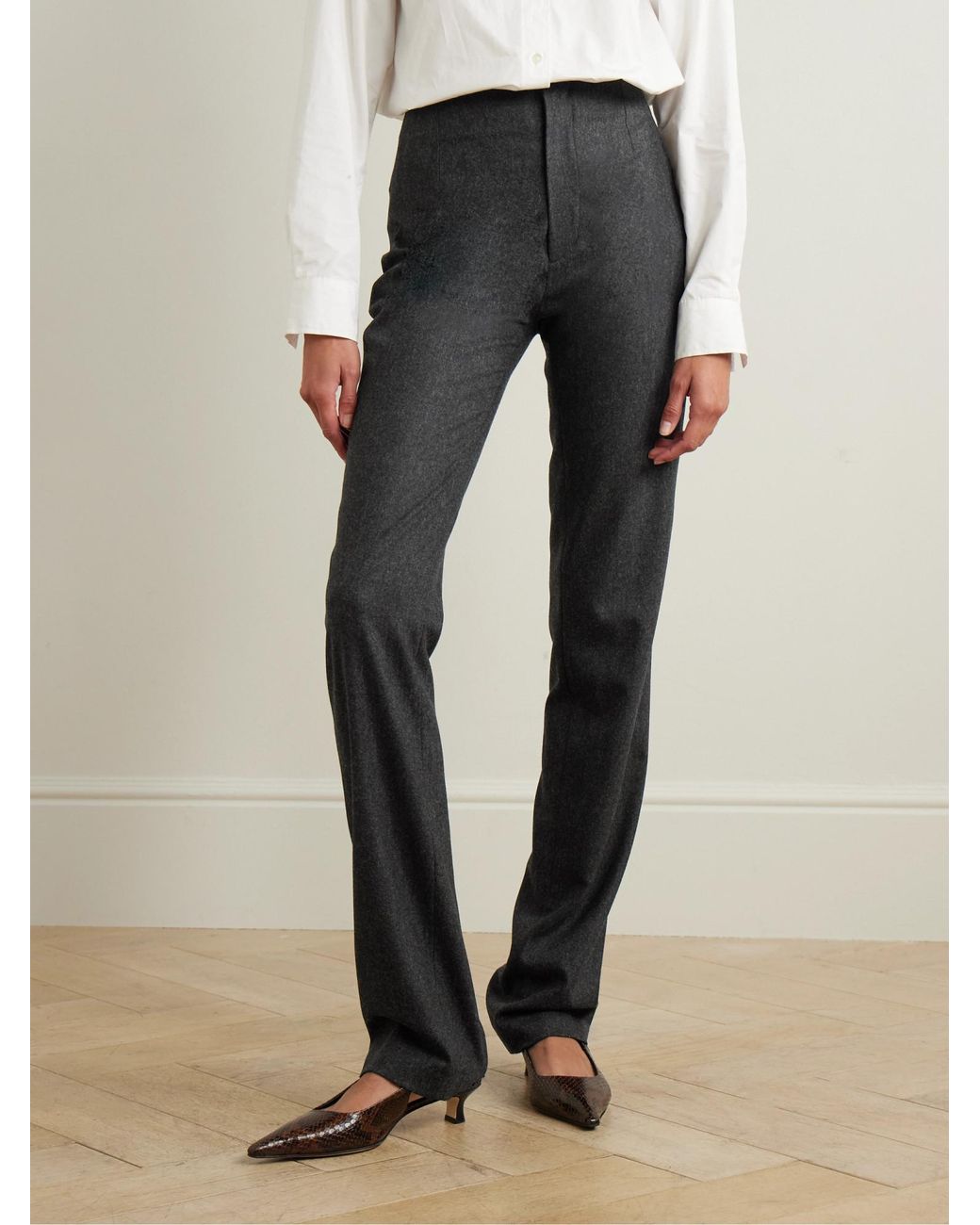 Frankie Shop Black Morrison Wool-Blend Straight-Leg Pants