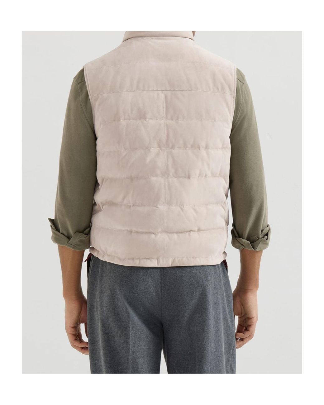 Brunello Cucinelli White Suede Down Vest With Packable Hood for men