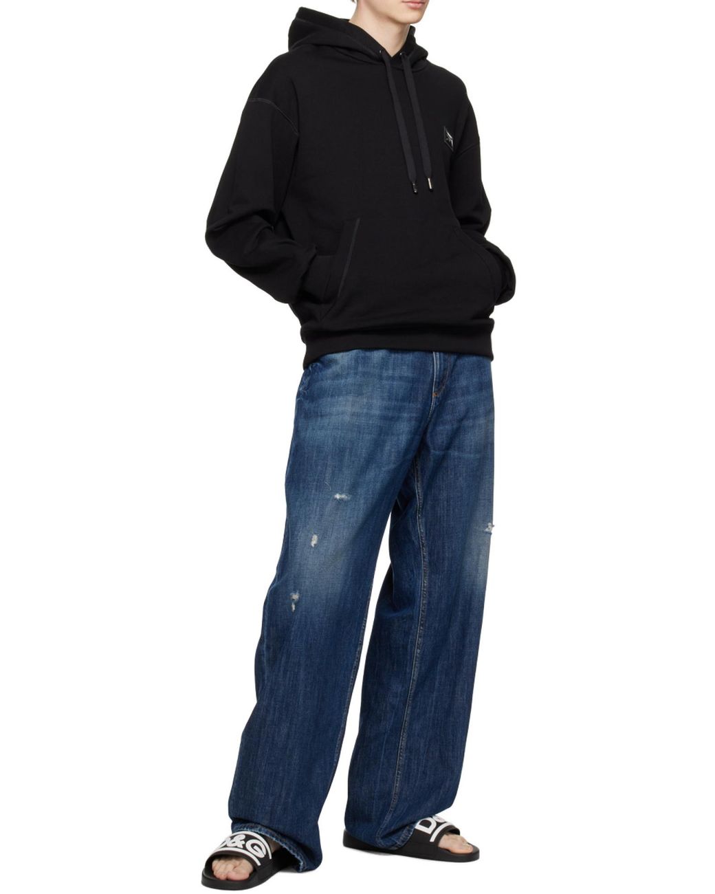 Dolce & Gabbana Black Logo Plaque Drawstring Hoodie for men