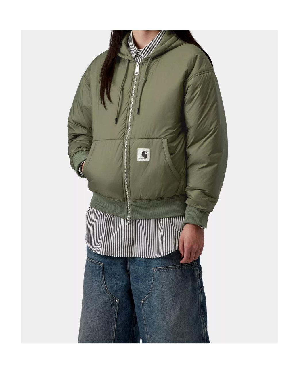 Carhartt Green Logo Patch Zip-Up Hooded Jacket