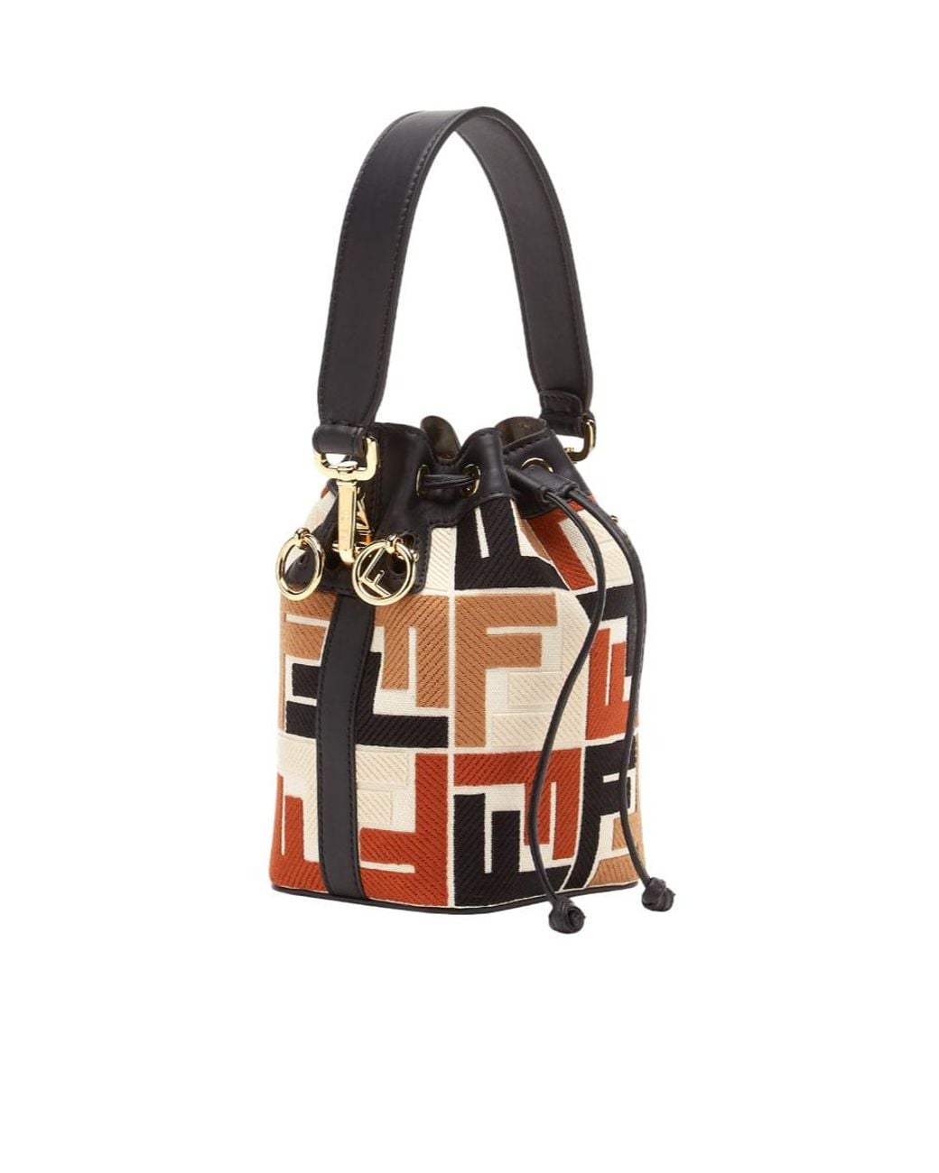 Fendi White Ff Monogram Drawstring Bucket Bag
