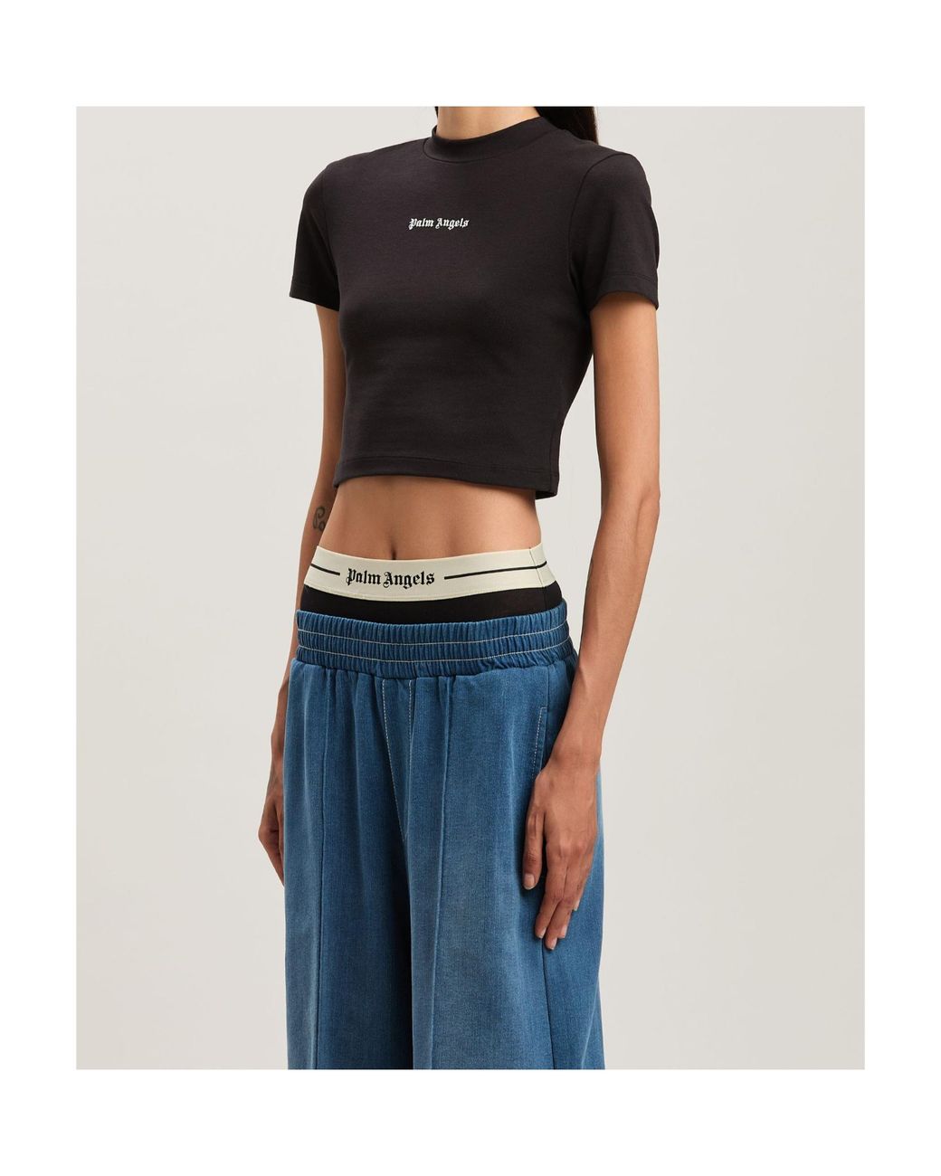 Palm Angels Black Logo Embroidered Short-Sleeved T-Shirt