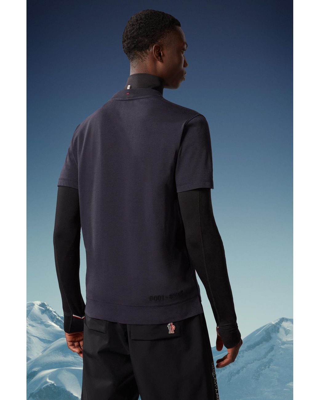 Moncler Blue Grenoble Mountain Logo Embossed Crewneck T-Shirt for men