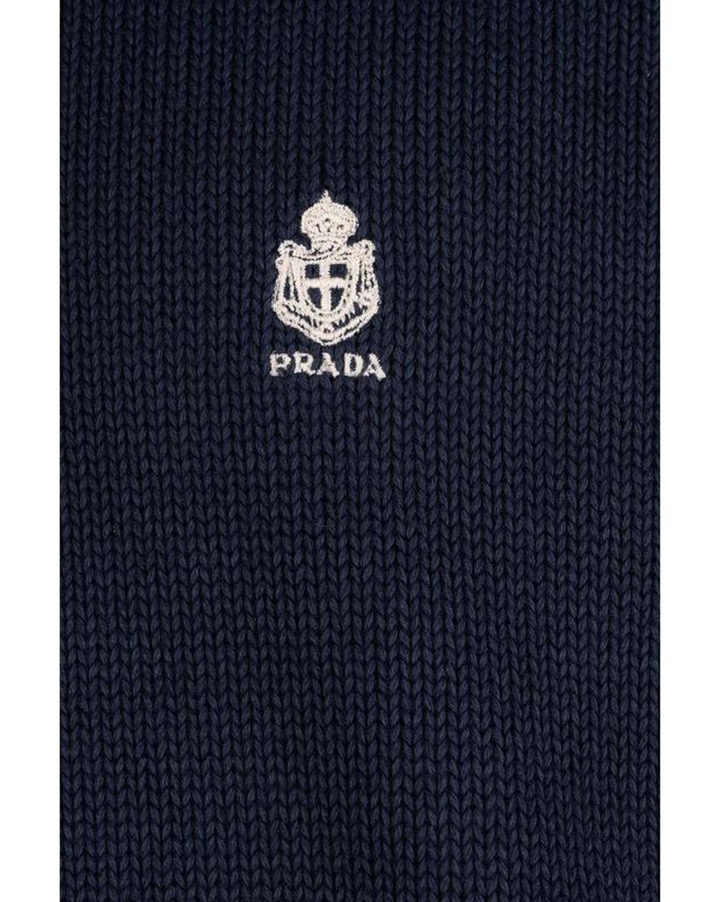 Prada Blue Logo Embroidered Knitted Sweater for men