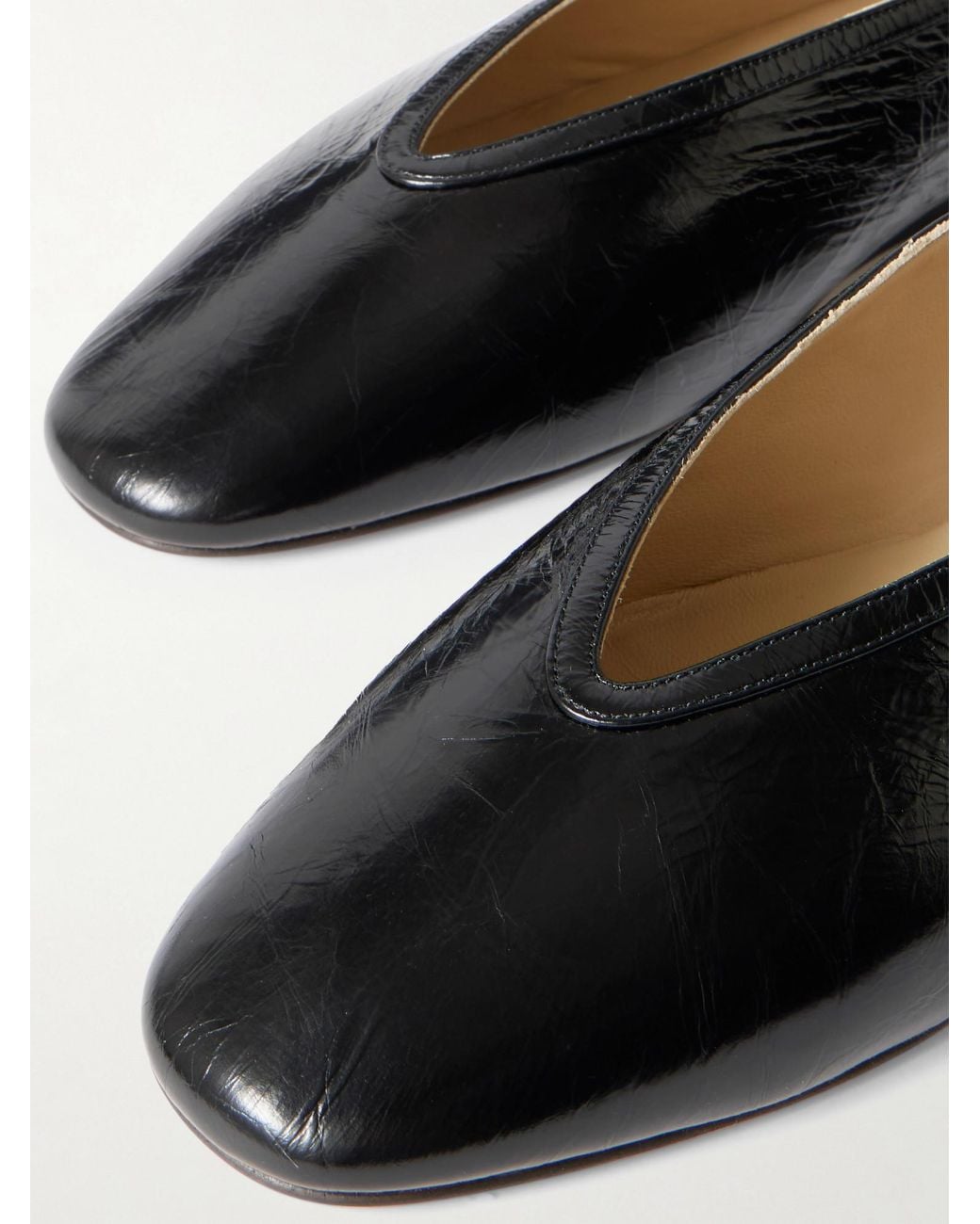 Le Monde Beryl Black Luna Crinkled-Leather Ballet Flats