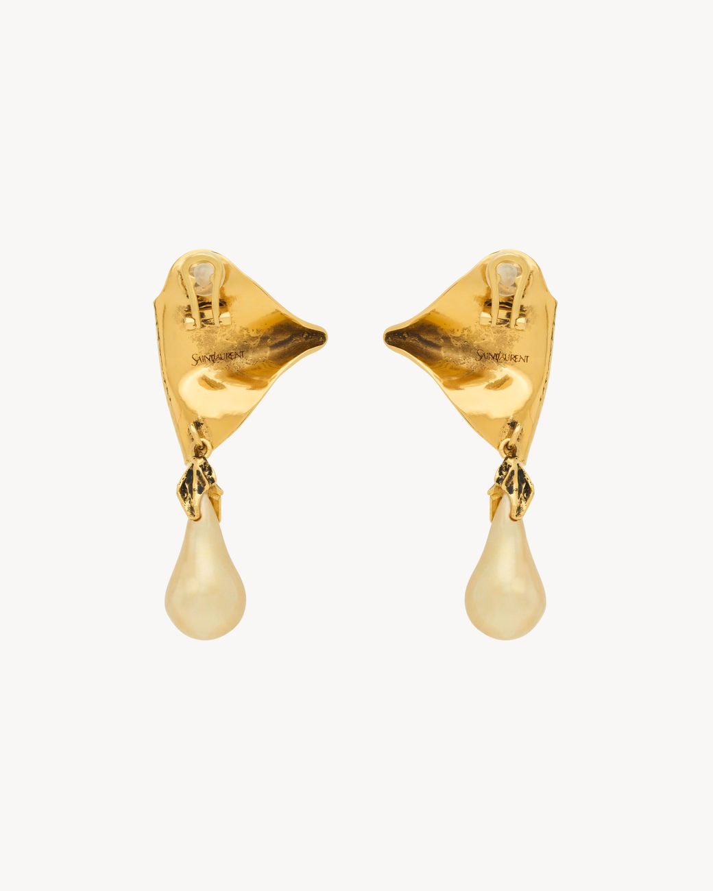 Saint Laurent Metallic Feuilles Pearl Drop Earrings