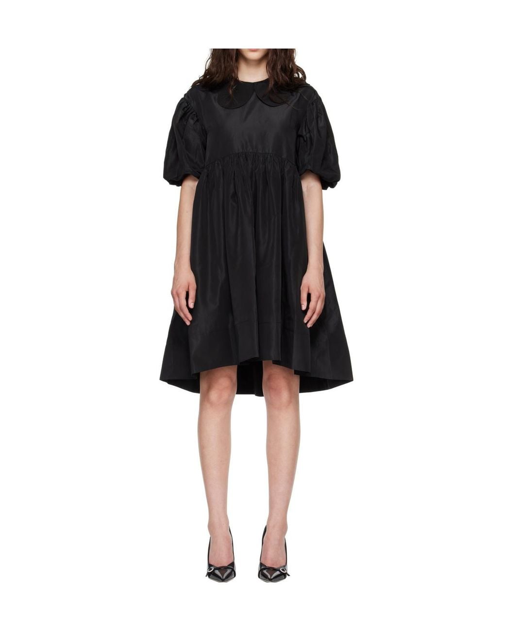Simone Rocha Black Puff-Sleeve Petal-Collar Dress
