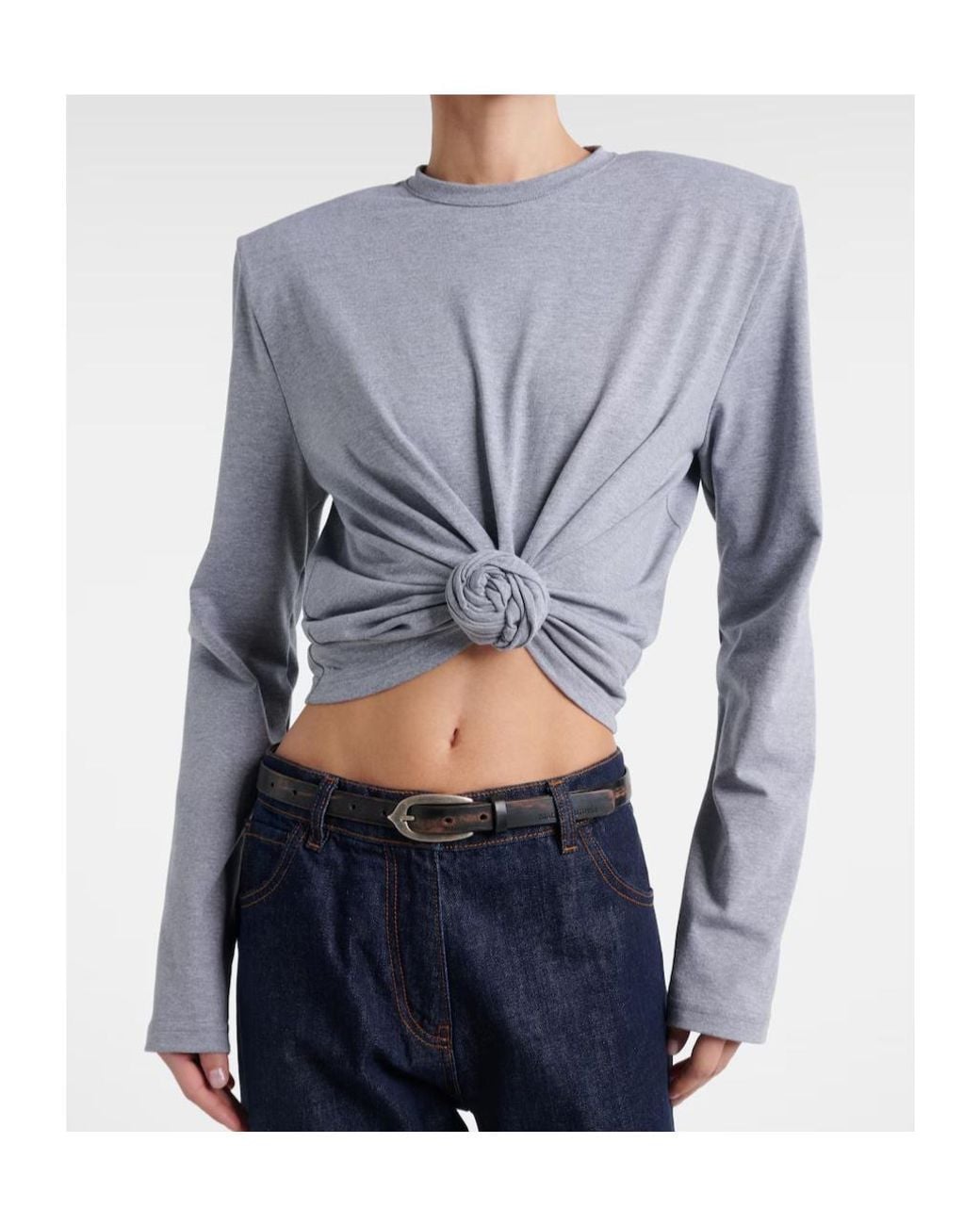 Magda Butrym Gray Cropped Cotton-Blend Jersey T-Shirt
