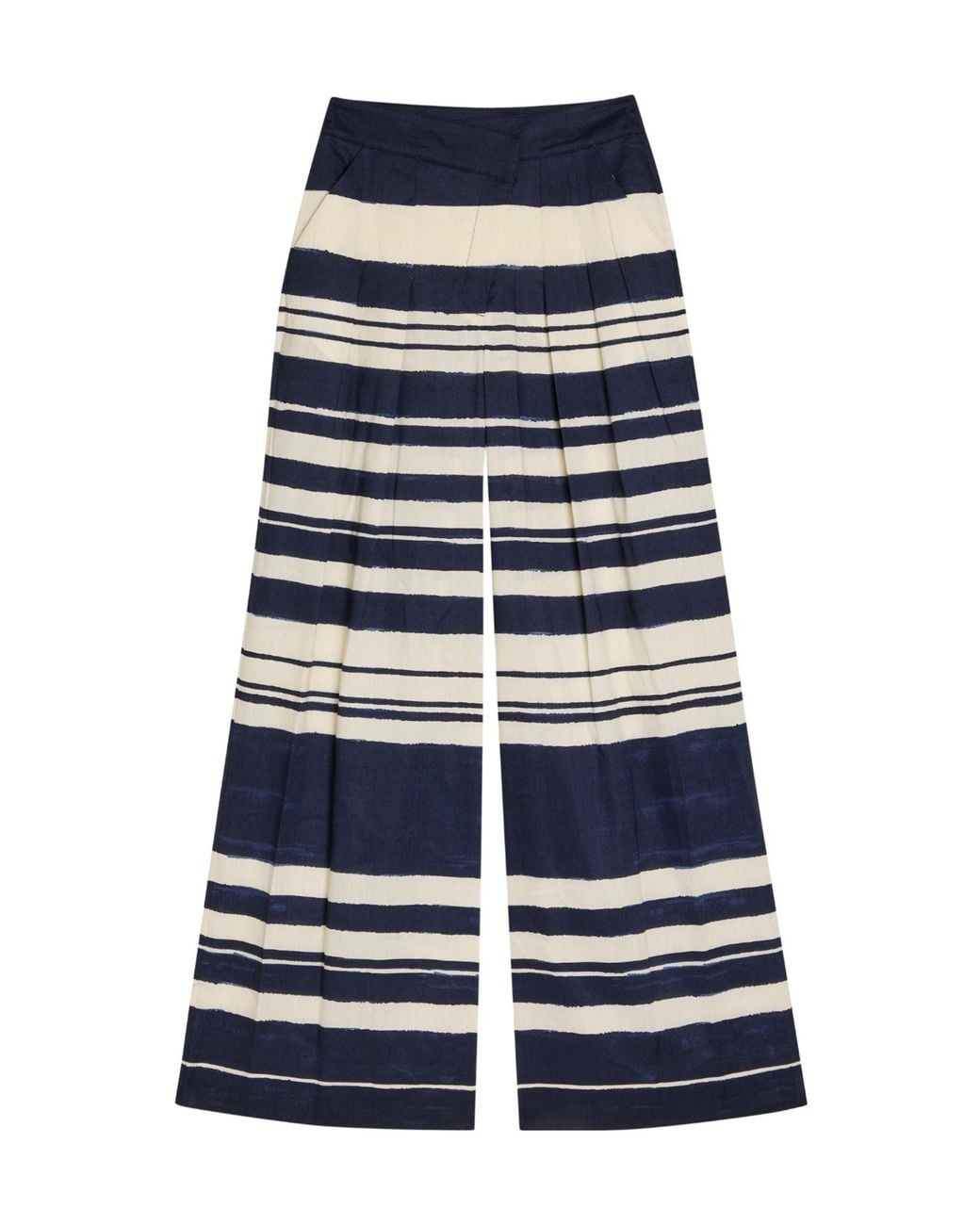 Veronica Beard Blue Striped Linen Wide-Leg Trousers