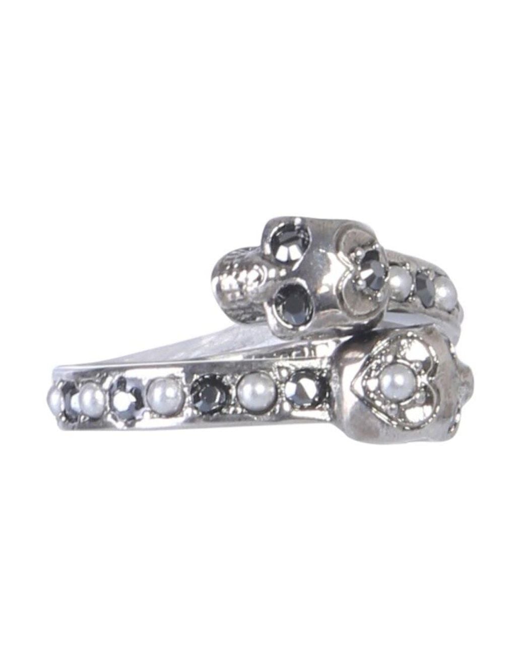 McQueen White Wrap Around Skull Ring
