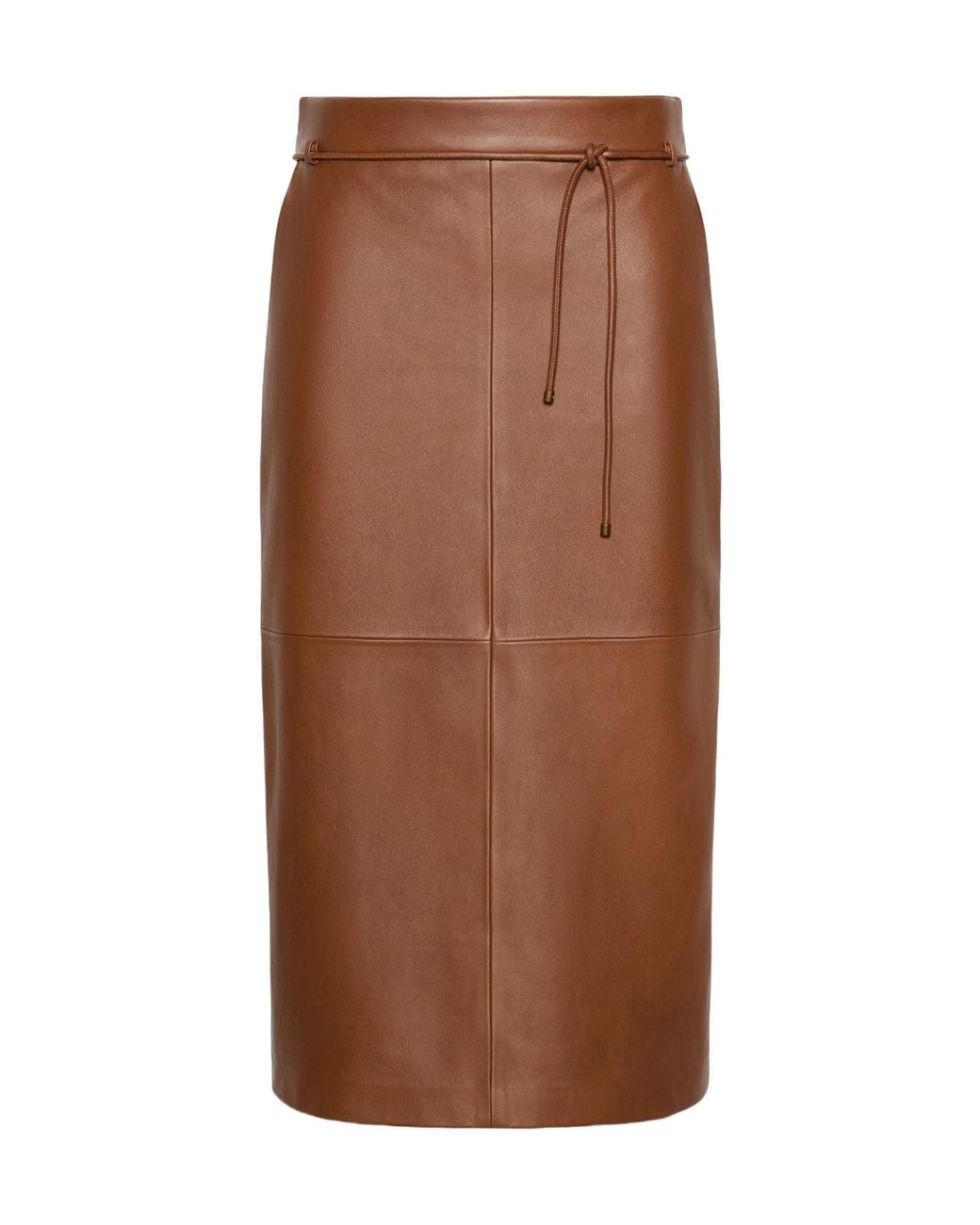 Max Mara Brown Mxmfantino Belted Leather Midi Skirt