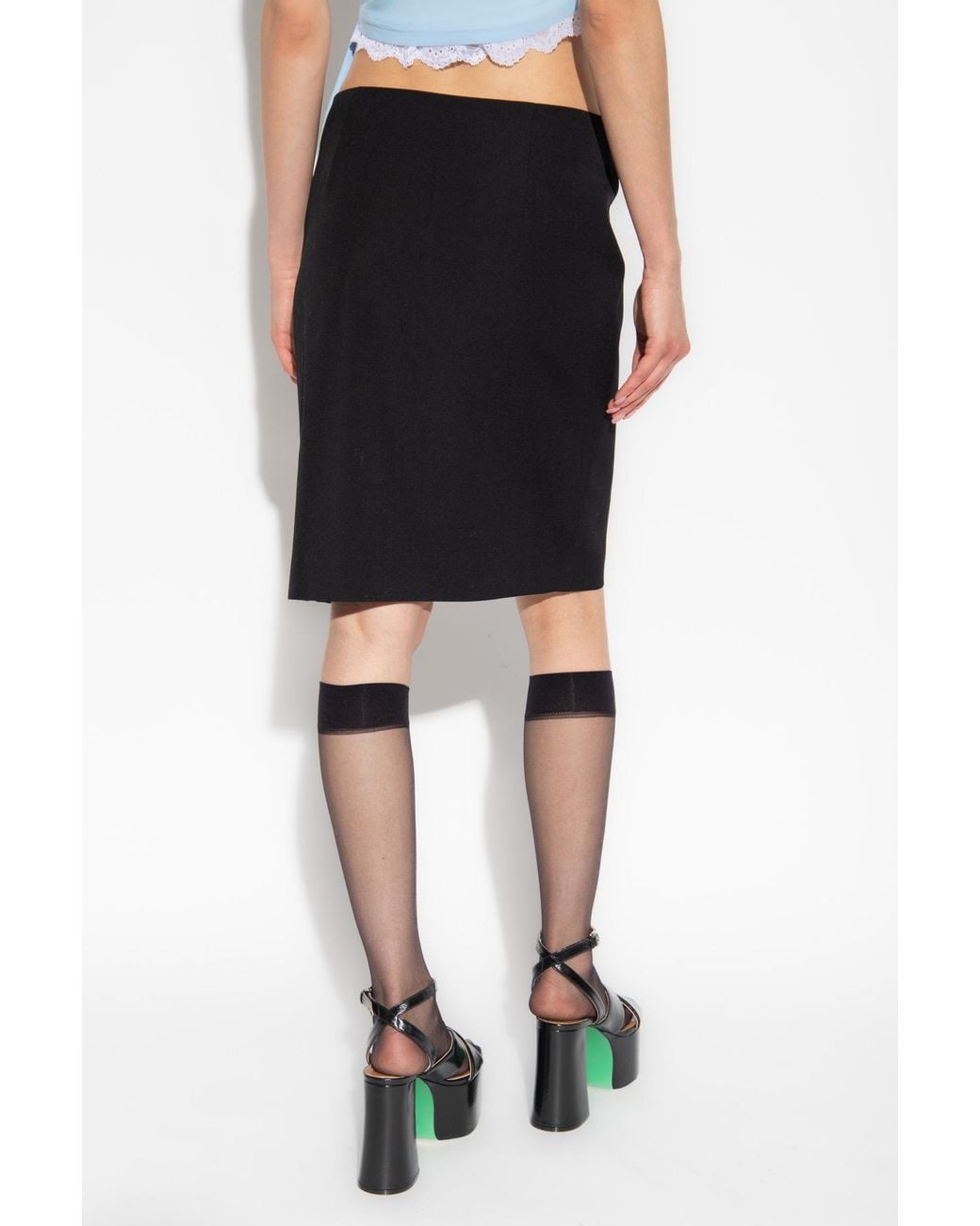DSquared² Black Lace-Detailed Front-Slit Skirt