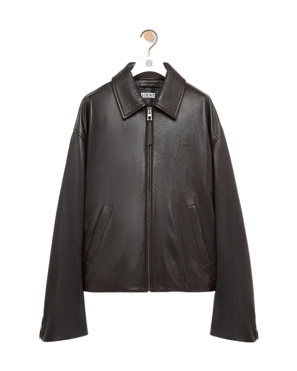 Loewe Black Long-Sleeved Zip-Up Leather Jacket for men