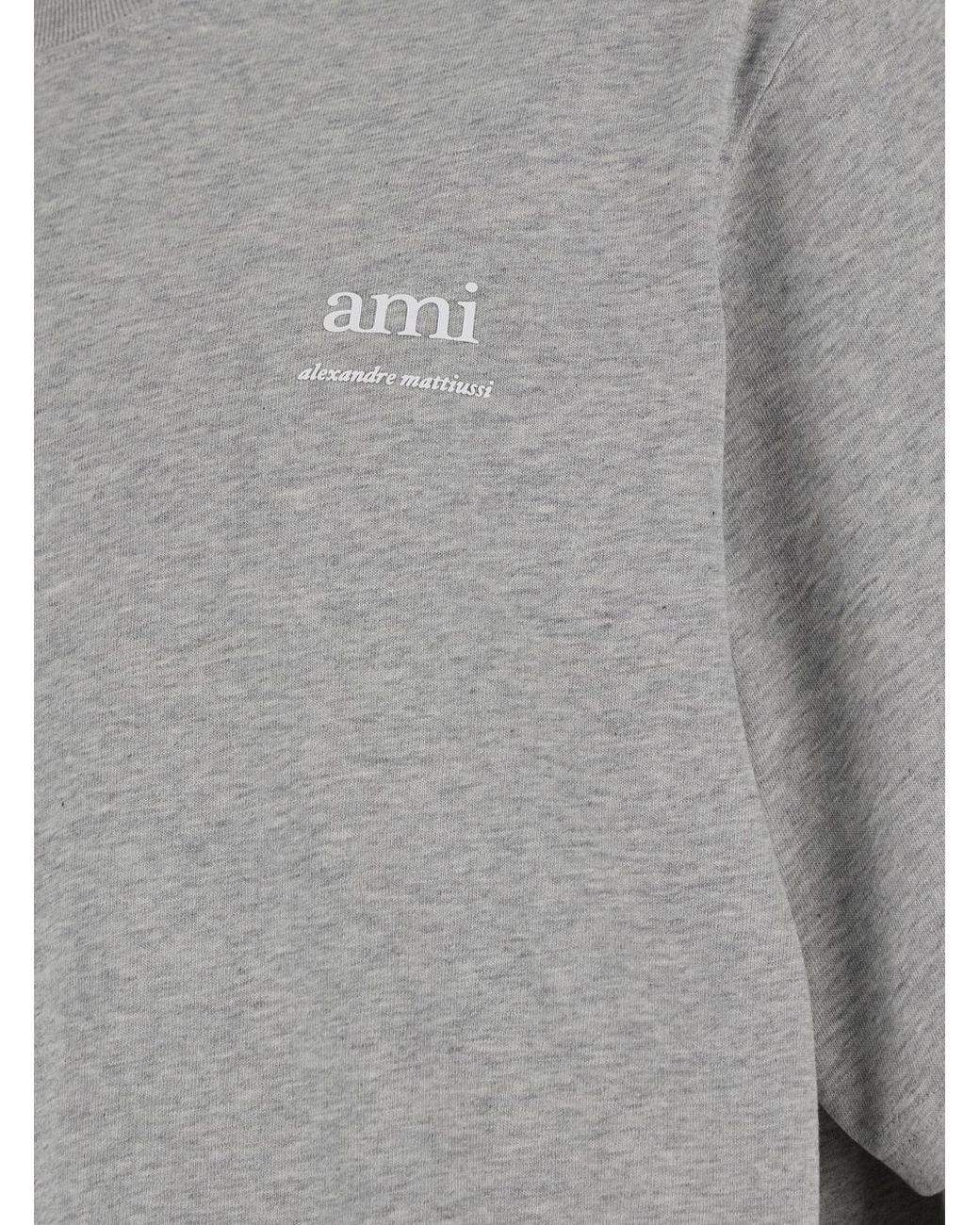 AMI Gray Logo Printed Crewneck T-Shirt