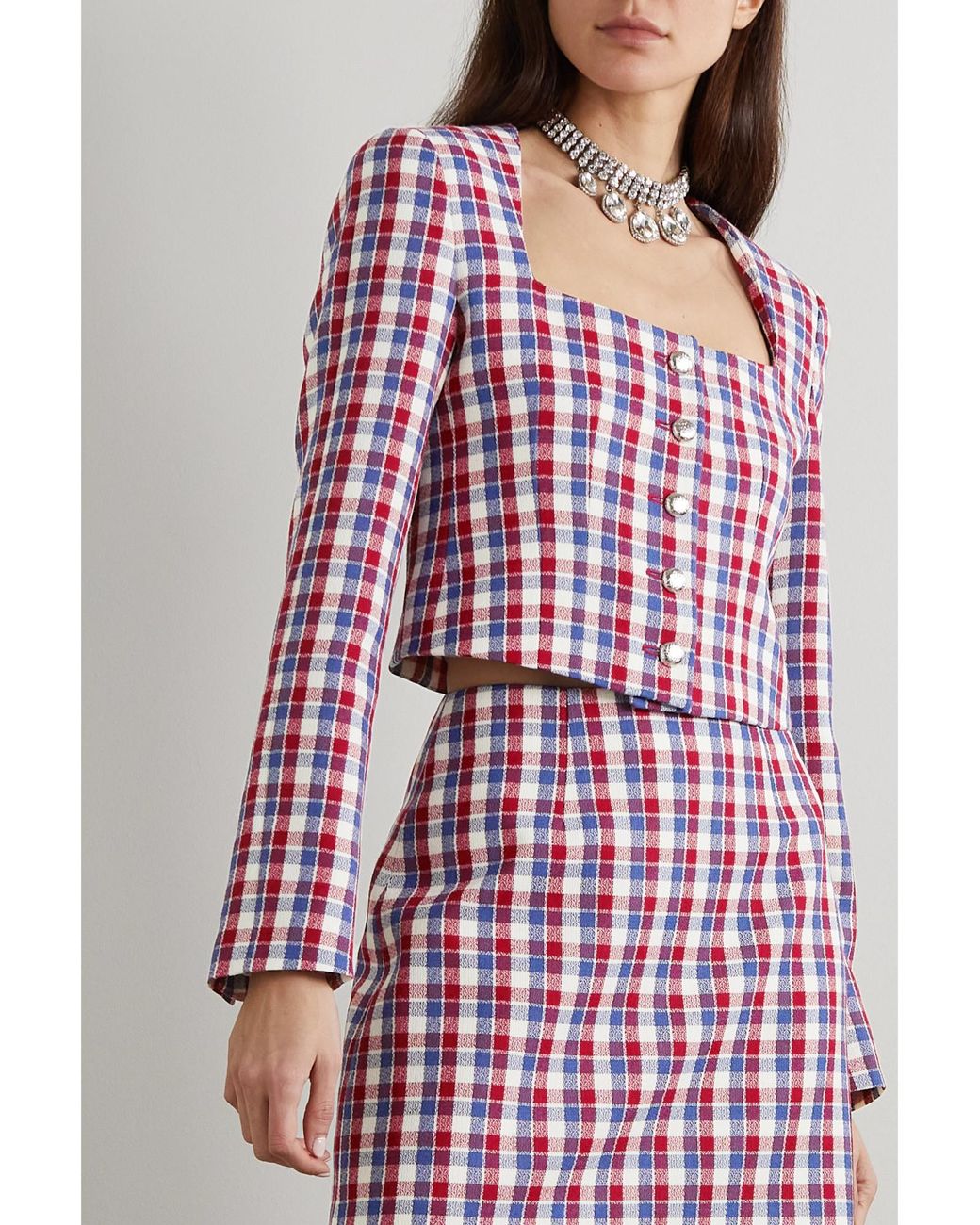 Alessandra Rich Red Plaid Cropped Jacket