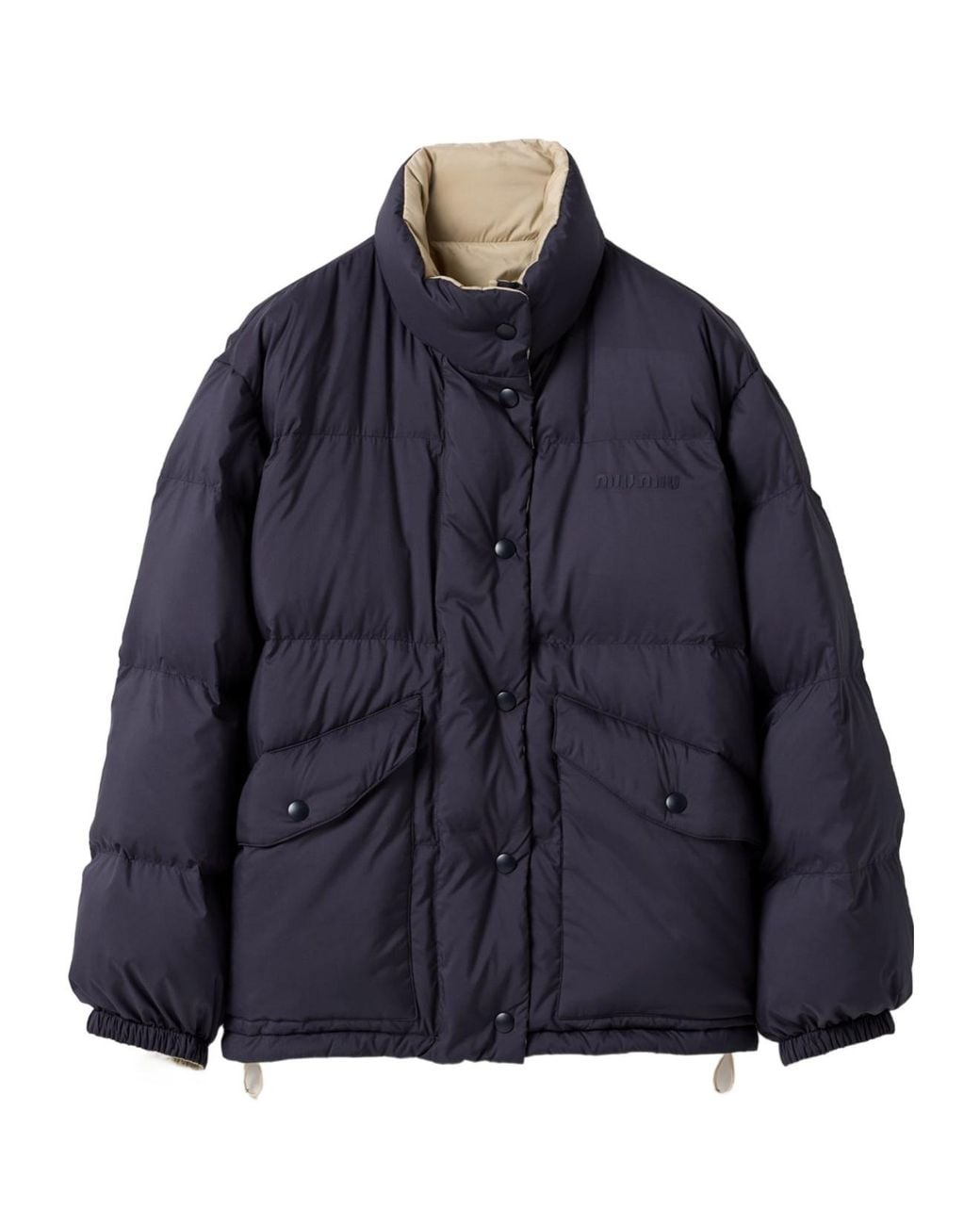 Miu Miu Blue Reversible Technical Pongé Down Jacket