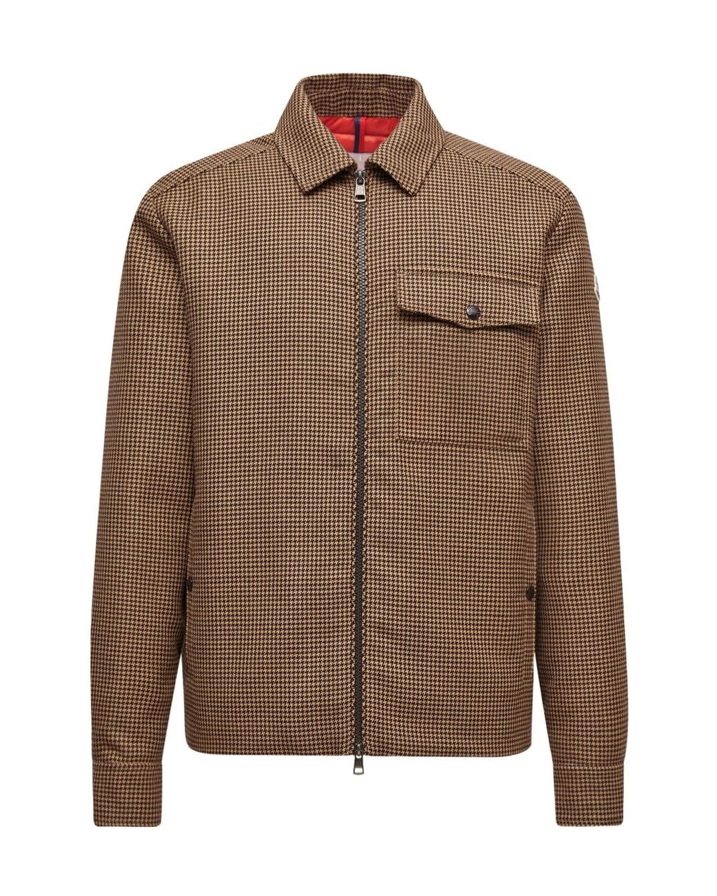 Moncler Brown Escaut Houndstooth Zip-Up Shirt Jacket for men