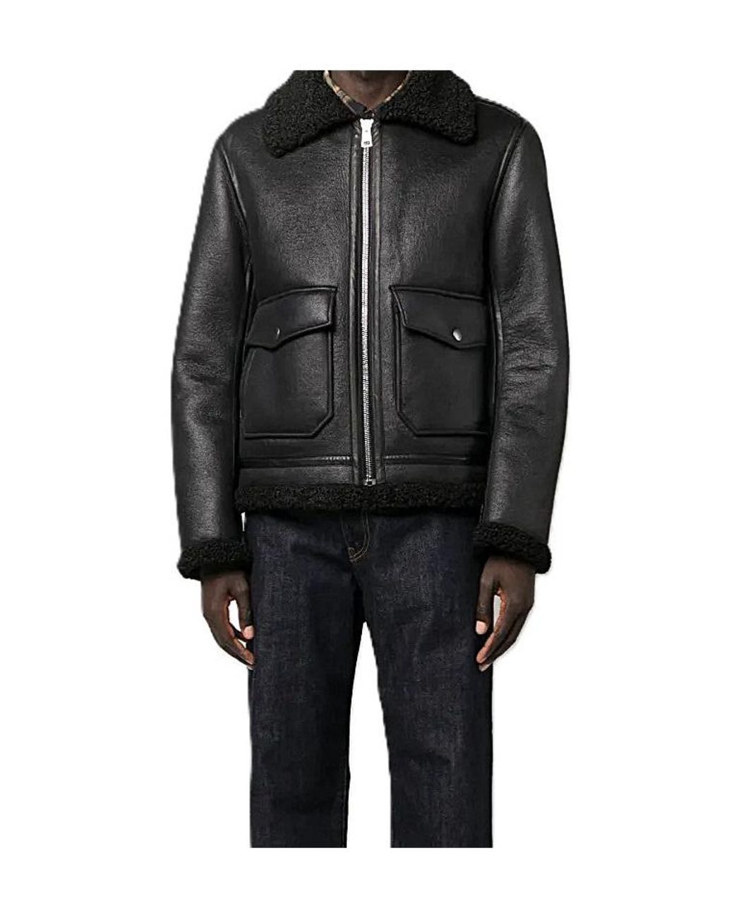 A.P.C. Black Faux-Shearling Zip-Up Bomber Jacket for men