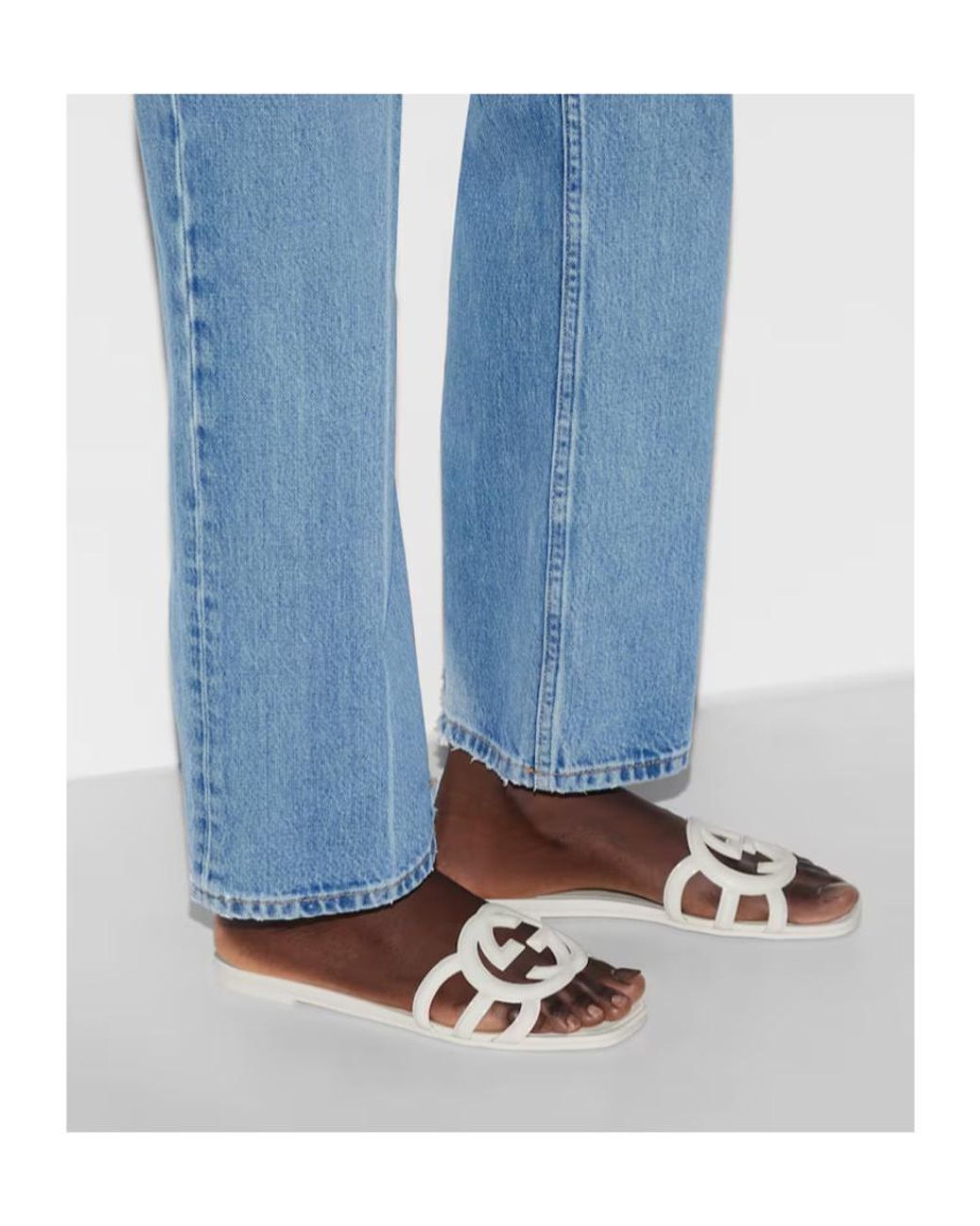 Gucci White Interlocking G Slide Sandals