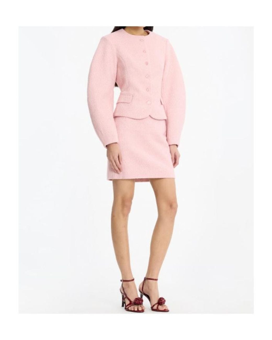 ROTATE BIRGER CHRISTENSEN Pink Textured Bouclé Cocoon Sleeve Jacket