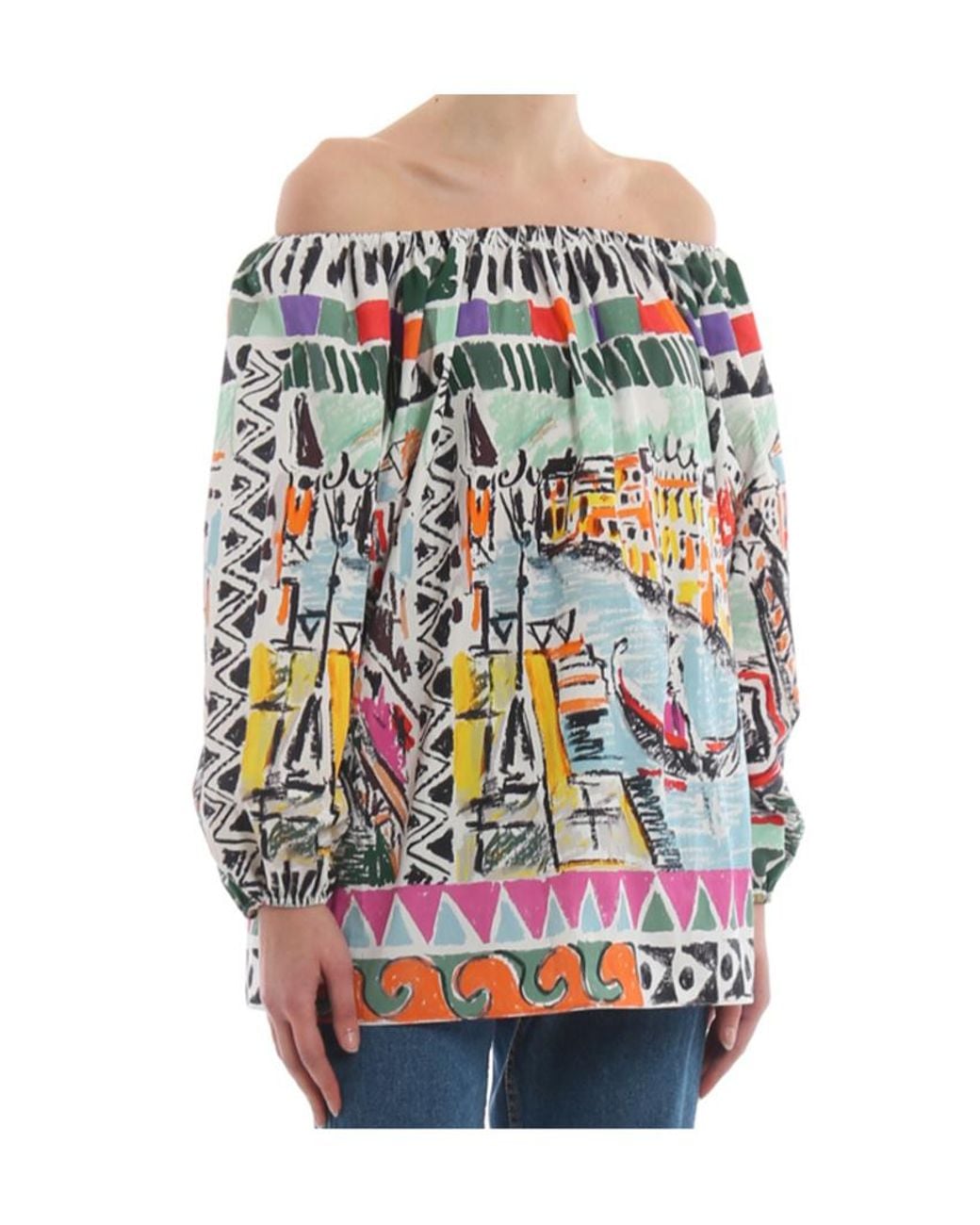 Prada Gray Strapless Print Blouse