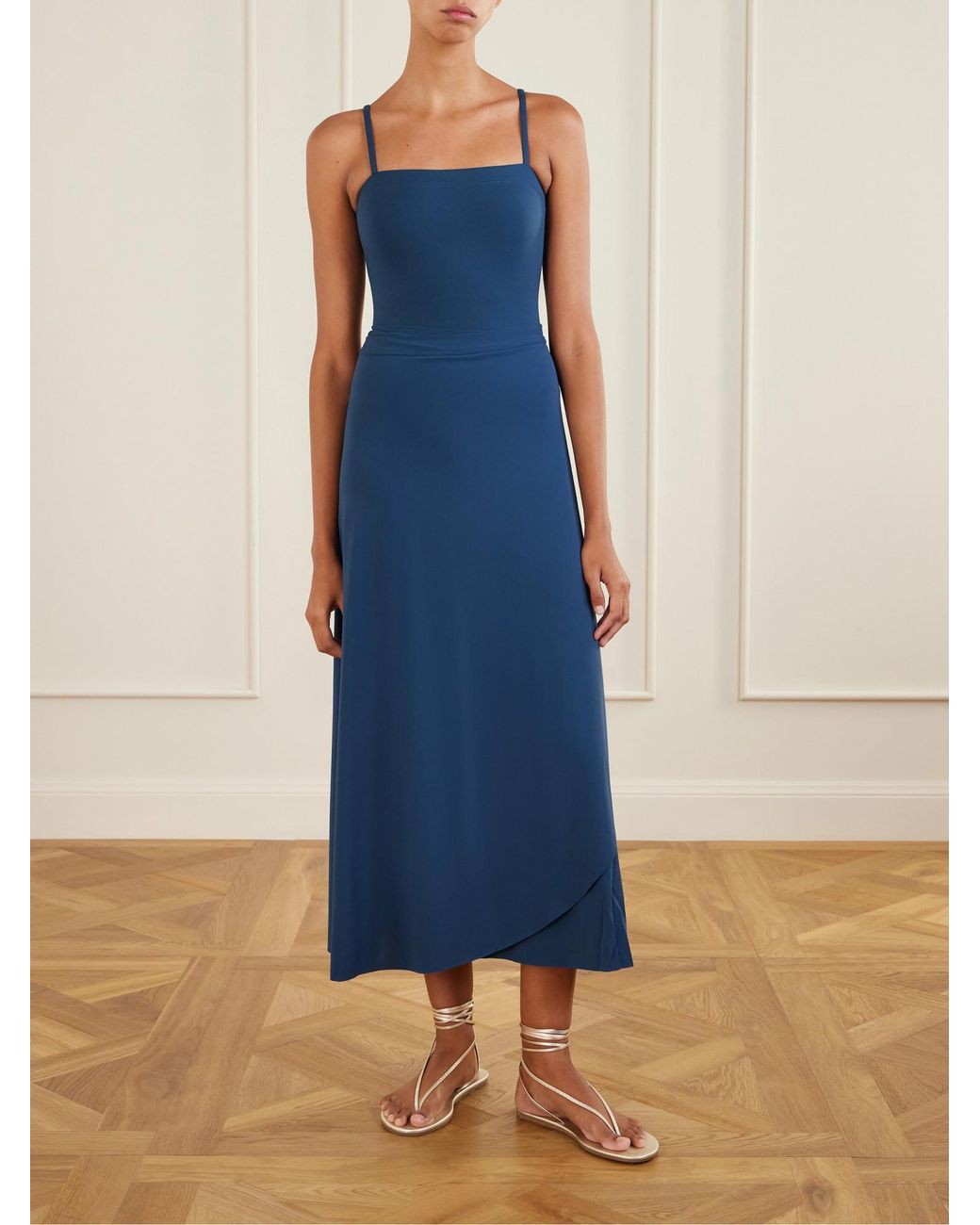 Eres Blue Stretch-Jersey Wrap Midi Skirt