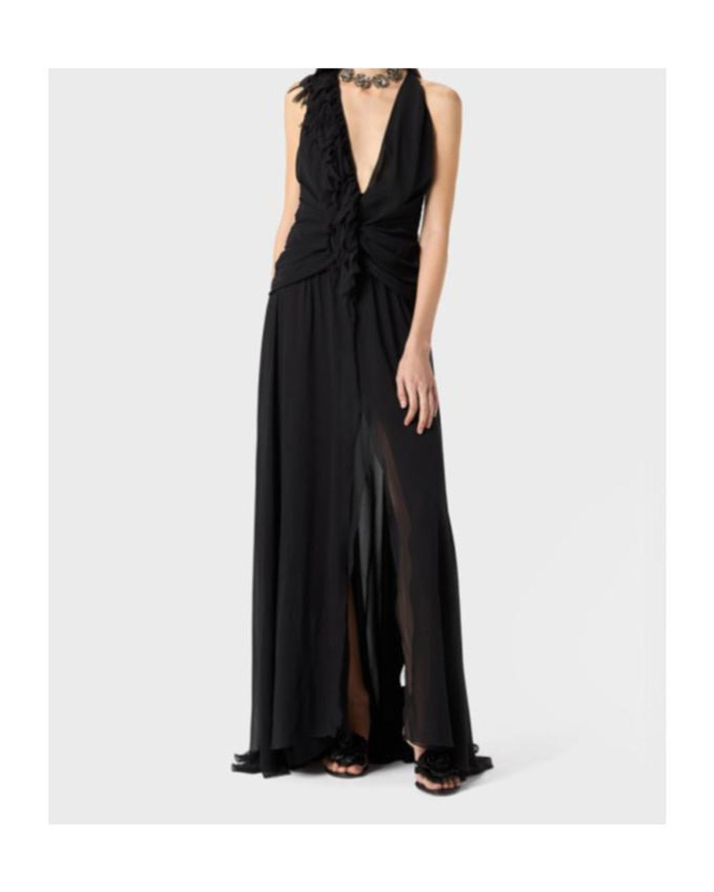 Blumarine Black Ruffled Maxi Dress