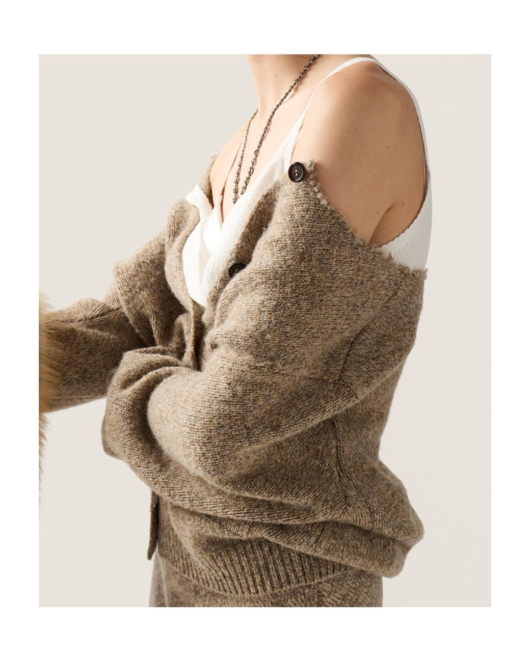 Miu Miu Natural Crewneck Button-Up Cardigan