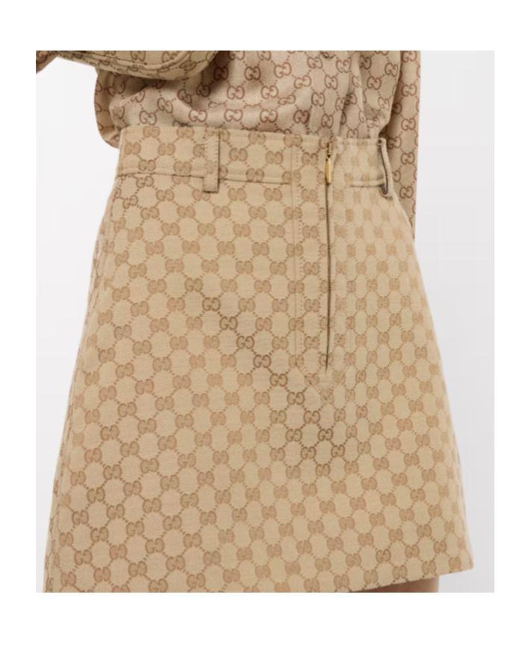 Gucci Natural Gg Cotton Canvas Jacquard Fabric Skirt