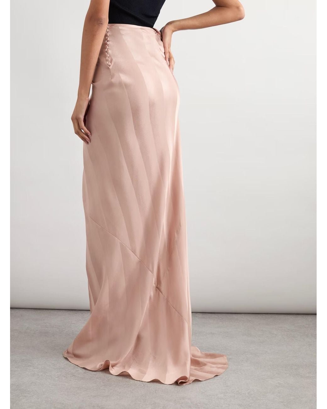 Dries Van Noten Pink Twist-Front Gathered Silk-Satin Jacquard Maxi Skirt
