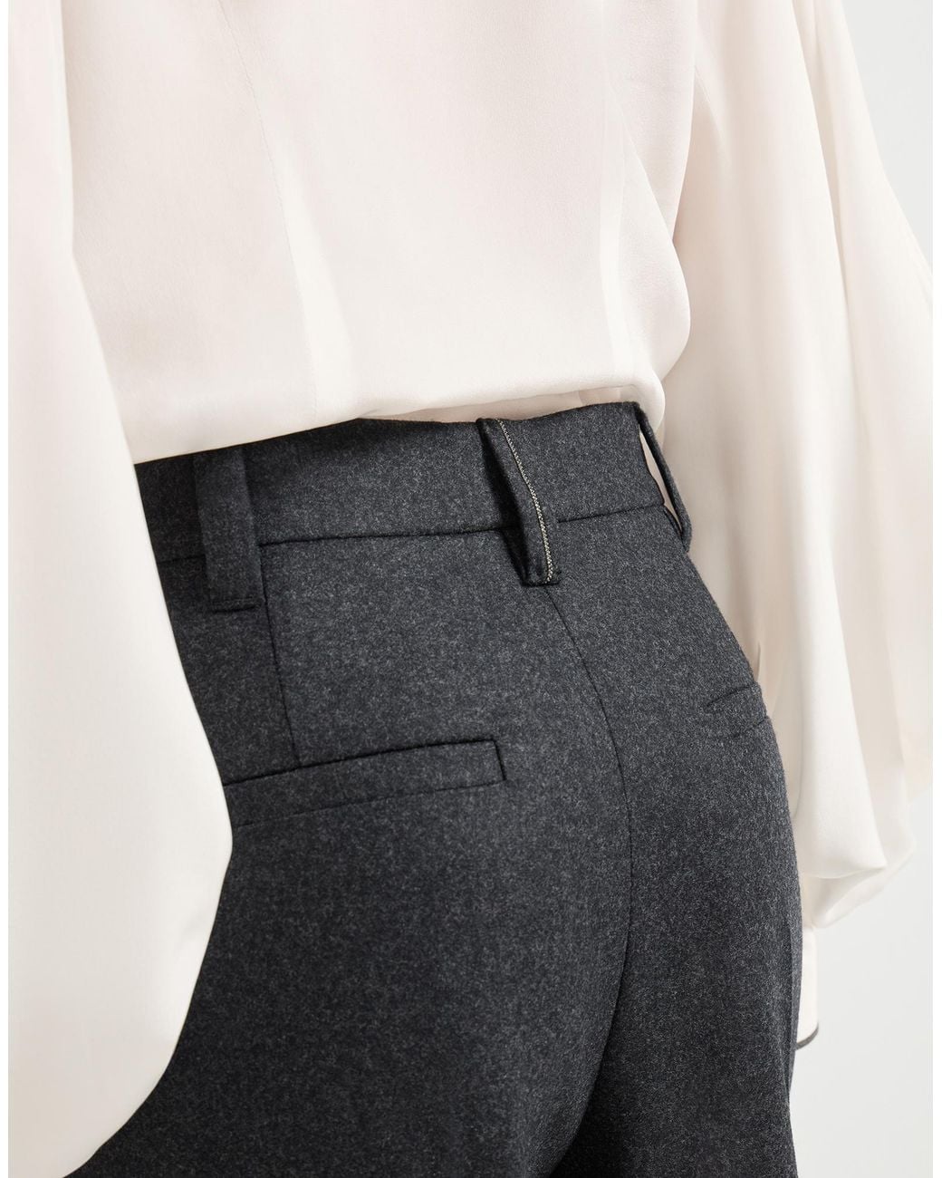 Brunello Cucinelli Black Monili-Detail Sartorial Trousers
