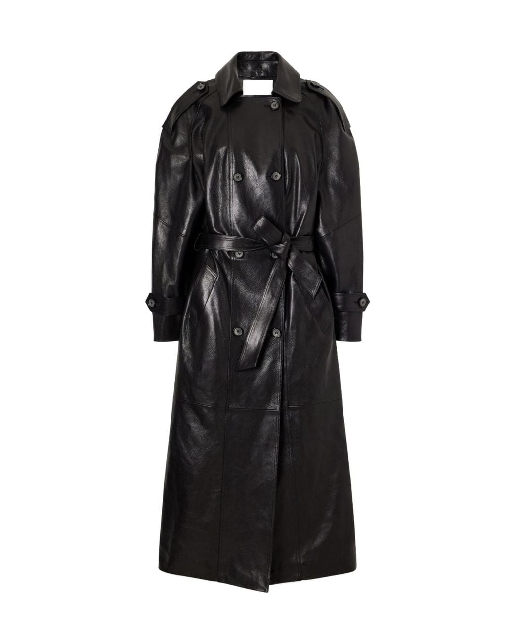 Magda Butrym Black Double-Breasted Full-Grain Leather Trench Coat
