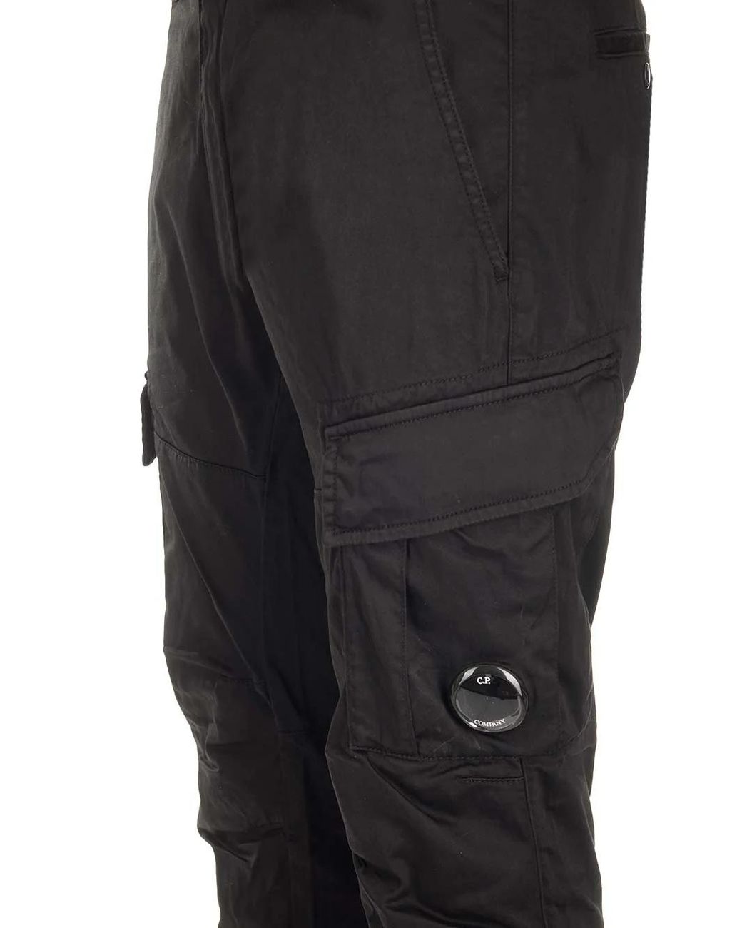 C P Company Black Stretch Lens Cargo Pants for men