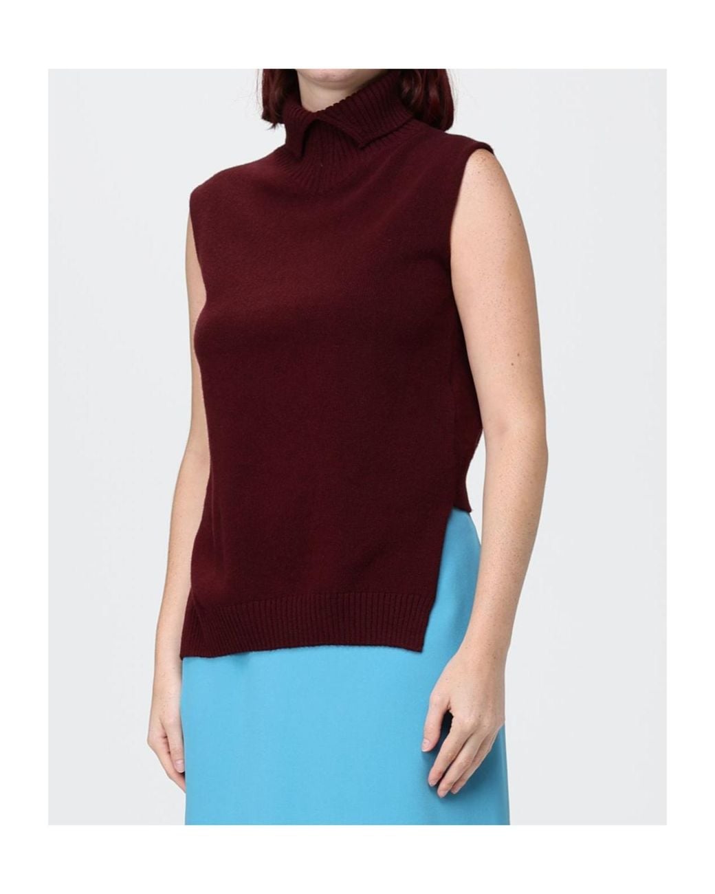 Jil Sander Red Asymmetrical Turtleneck Knitted Top