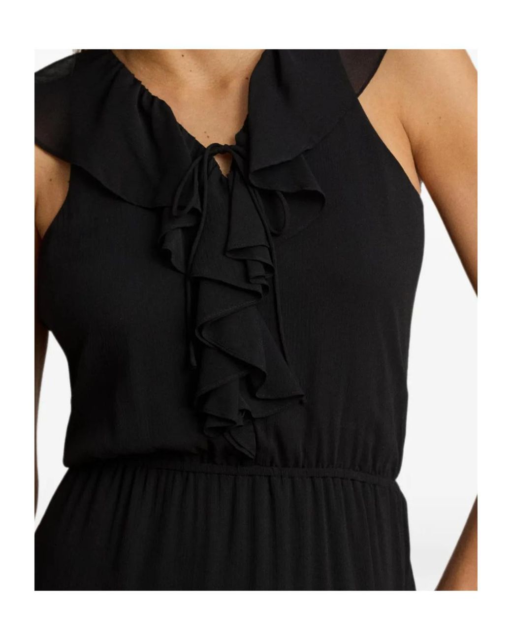 Ralph Lauren Black Ruffle-Trim Maxi Dress