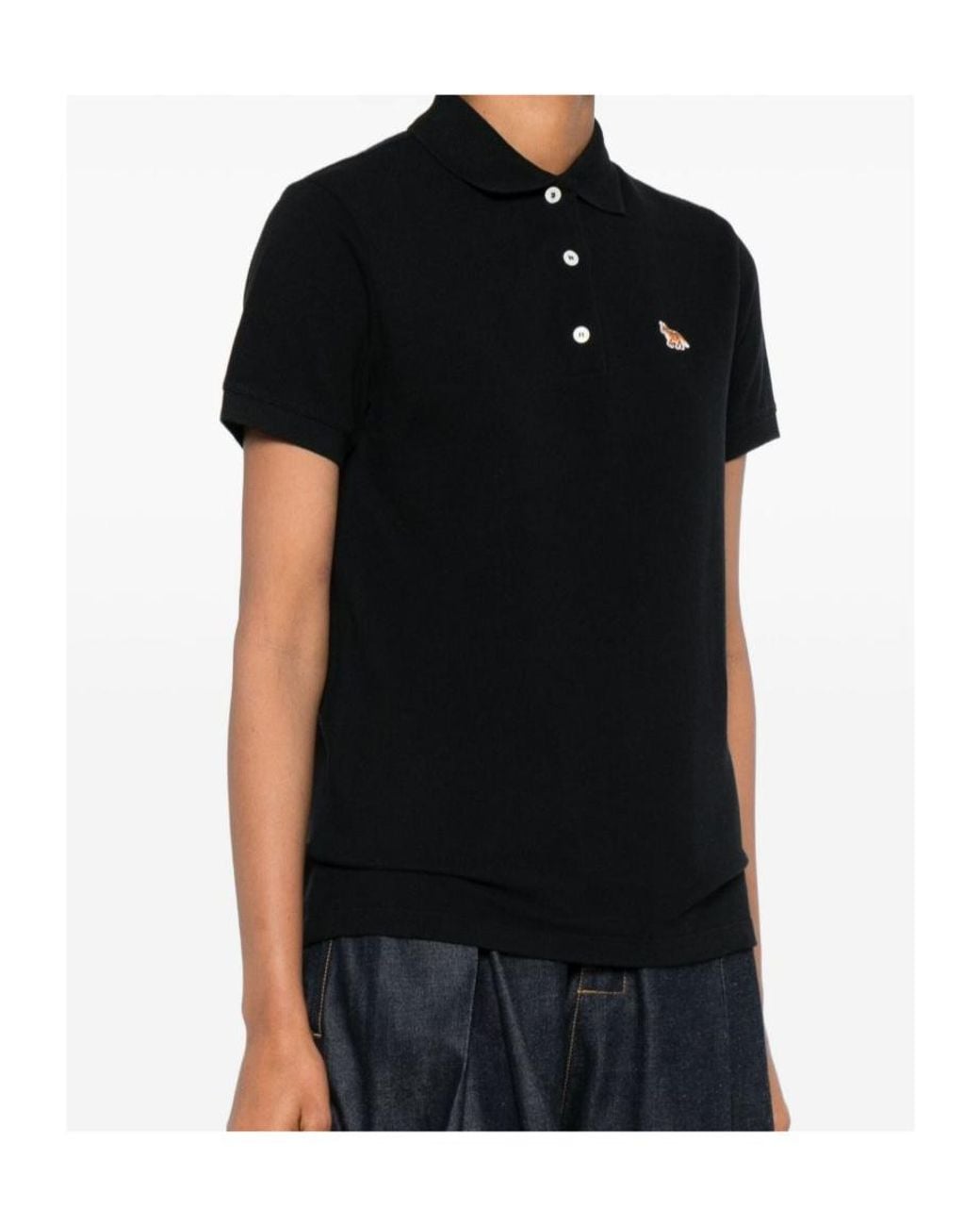 Maison Kitsuné Black Maison Kitsuné Short Sleeve Fox-Embroidered Polo Shirt