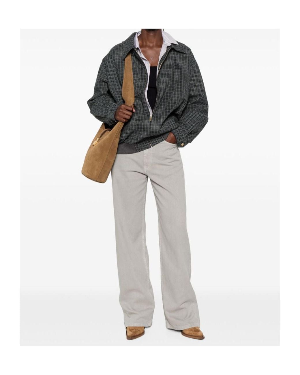 Miu Miu Green Check-Pattern Logo-Patch Jacket