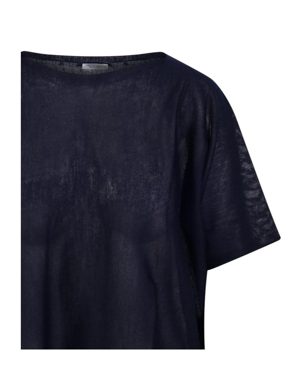 Roberto Collina Blue Sheer Short-Sleeve Knitted Sweater