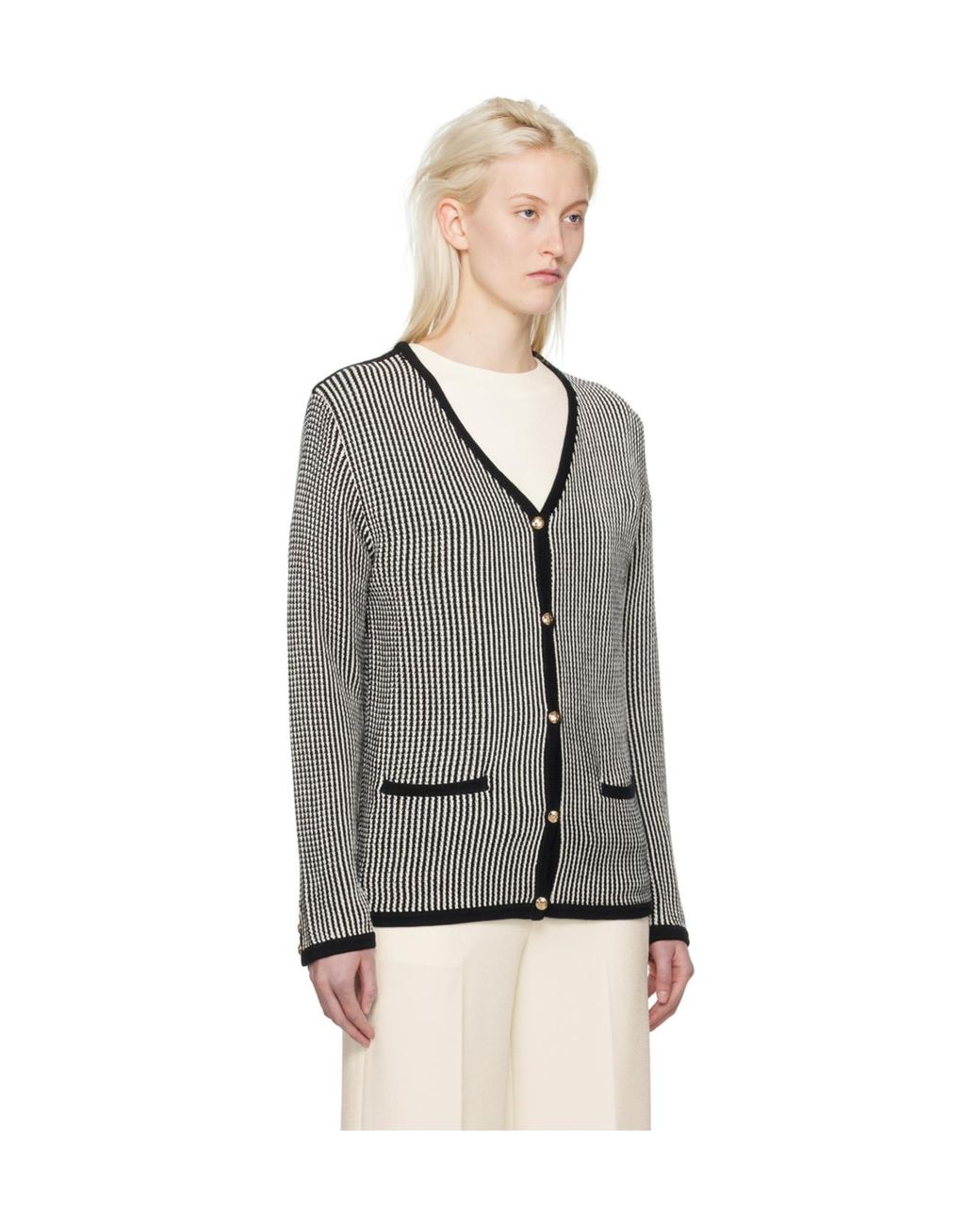Anine Bing Gray Dave Stripe-Pattern Cardigan