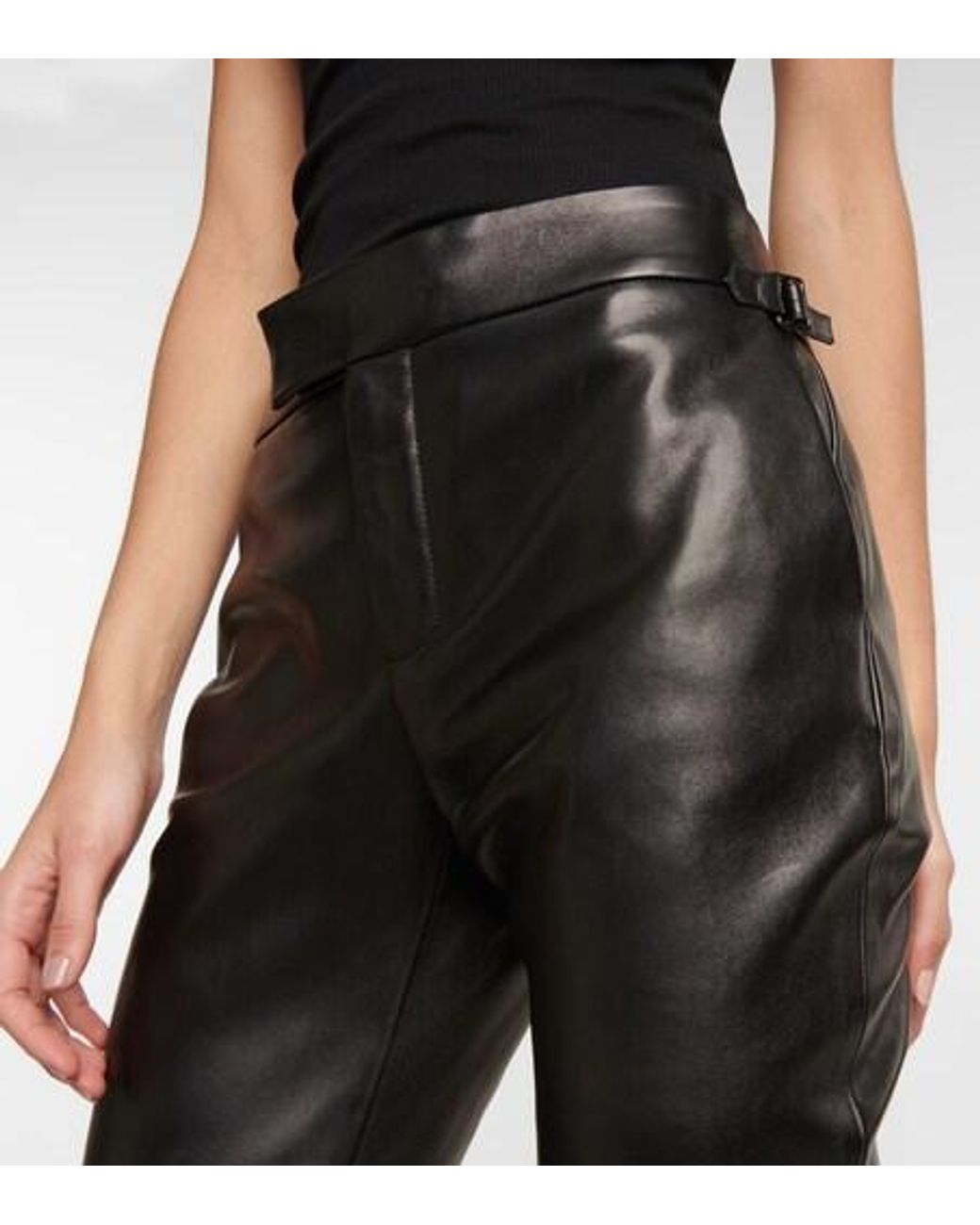 Tom Ford Black Mid-Rise Leather Flared Pants