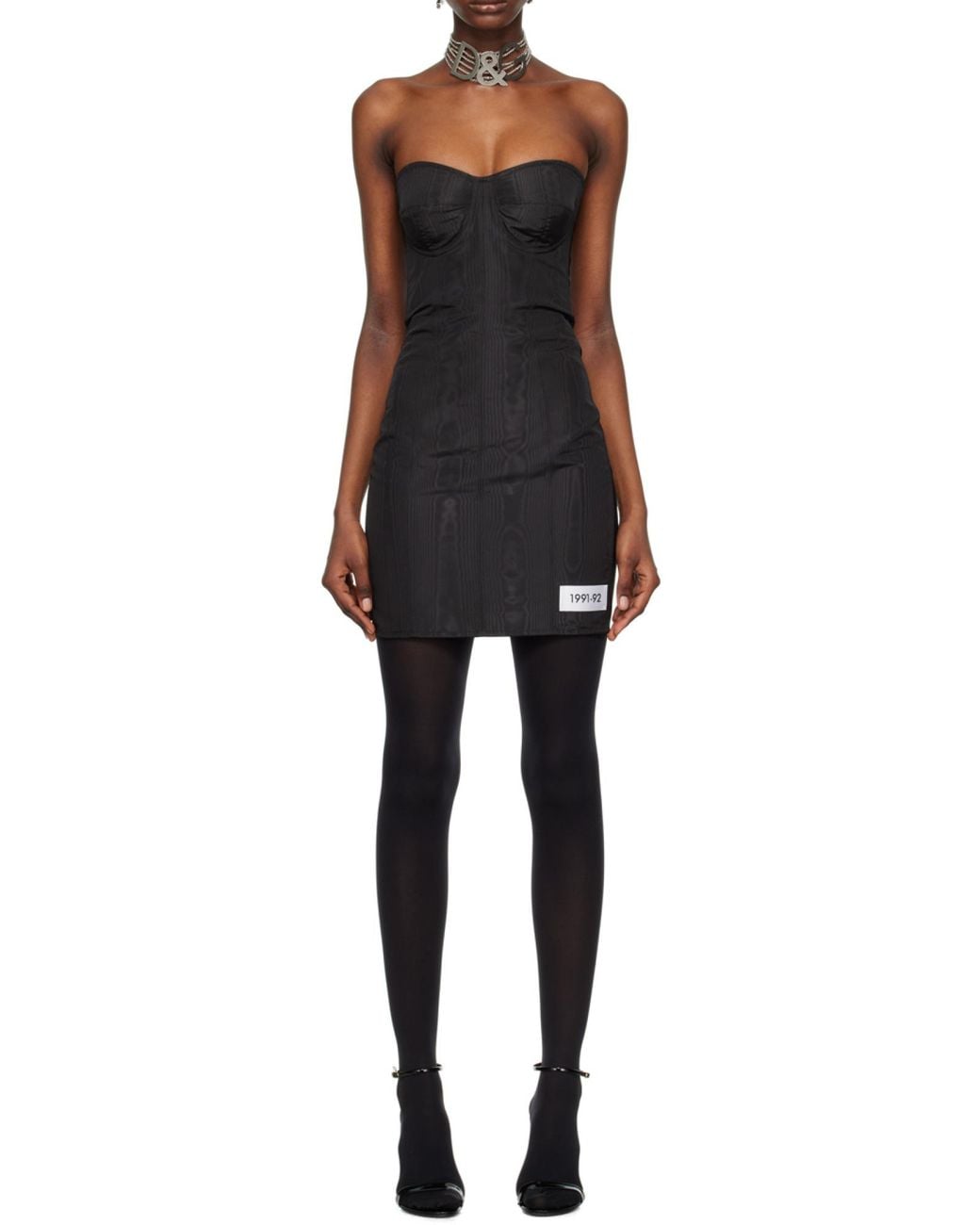 Dolce & Gabbana Black Moiré-Faille Strapless Minidress