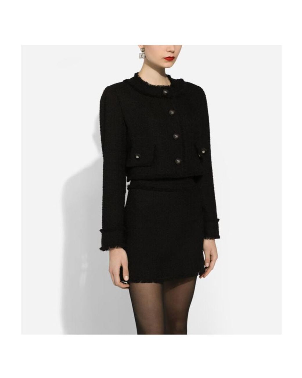 Dolce & Gabbana Black High-Waist Tweed Miniskirt
