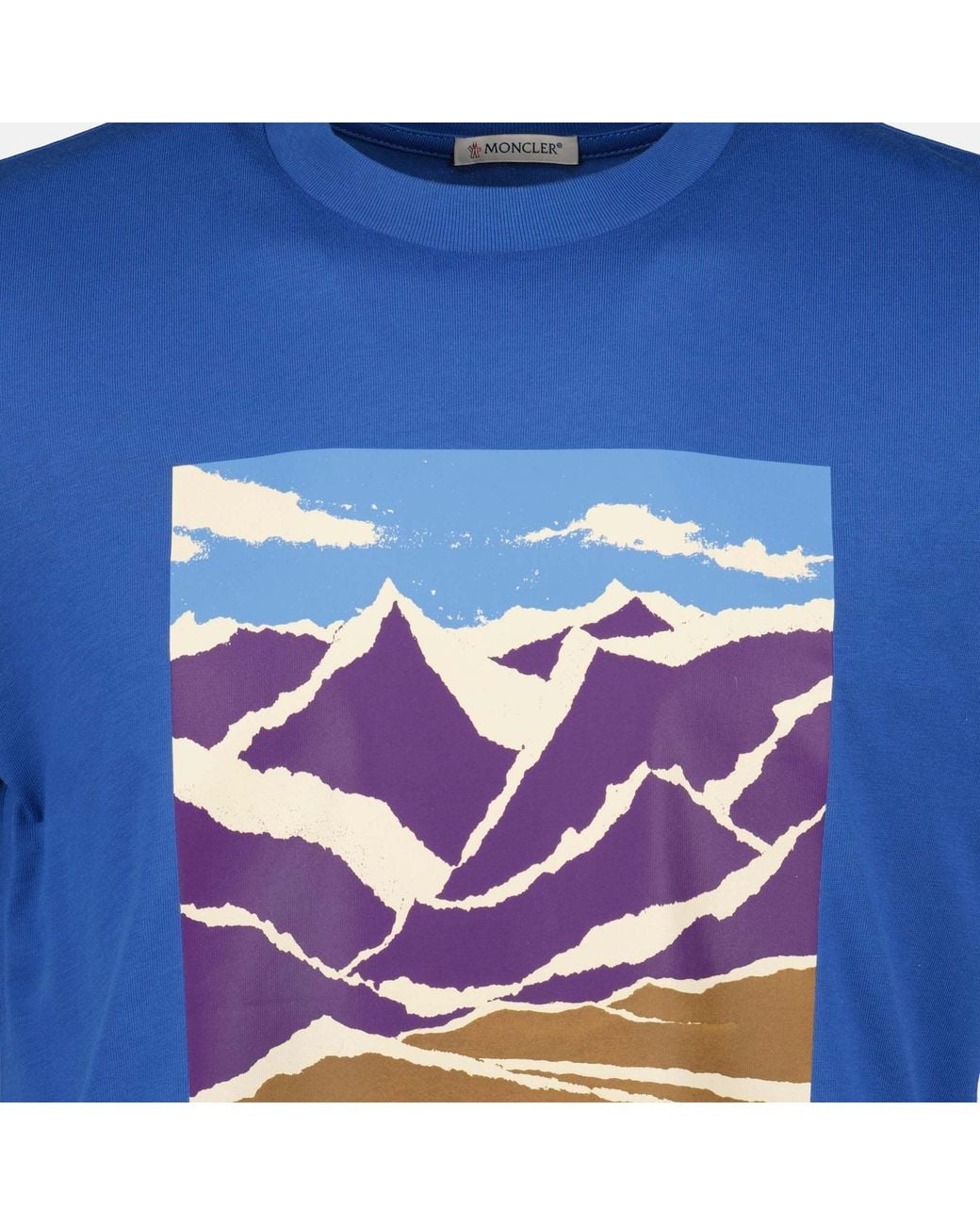 Moncler Blue T Shirt Imprime Montagne Bleu for men