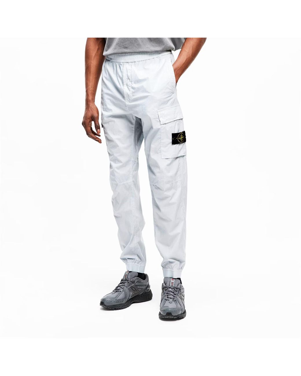 Stone Island White Logo Cargo Track Pants for men
