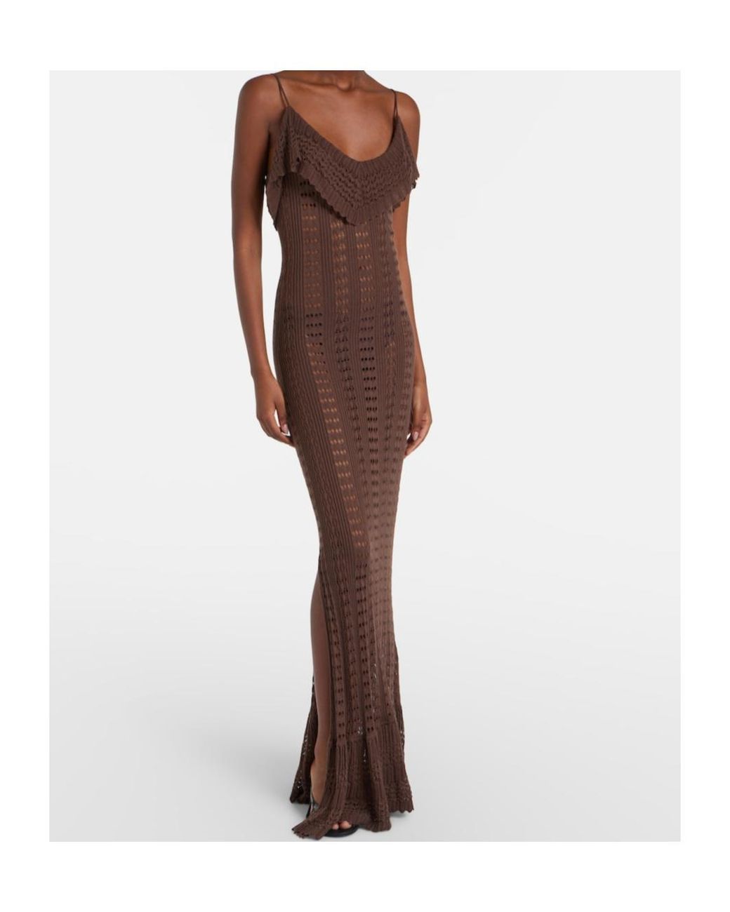 AYA MUSE Brown Ruffled Cutout Dress